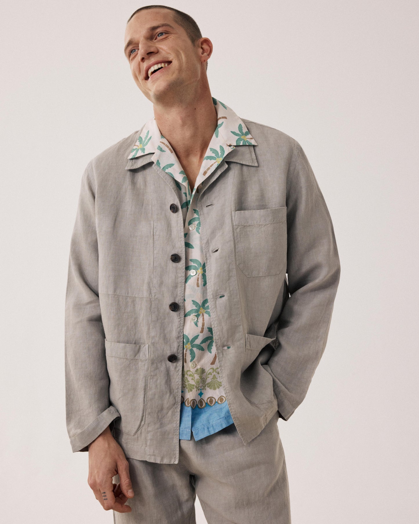 Men's Sage Green Linen Jacket Perry BF28100-71