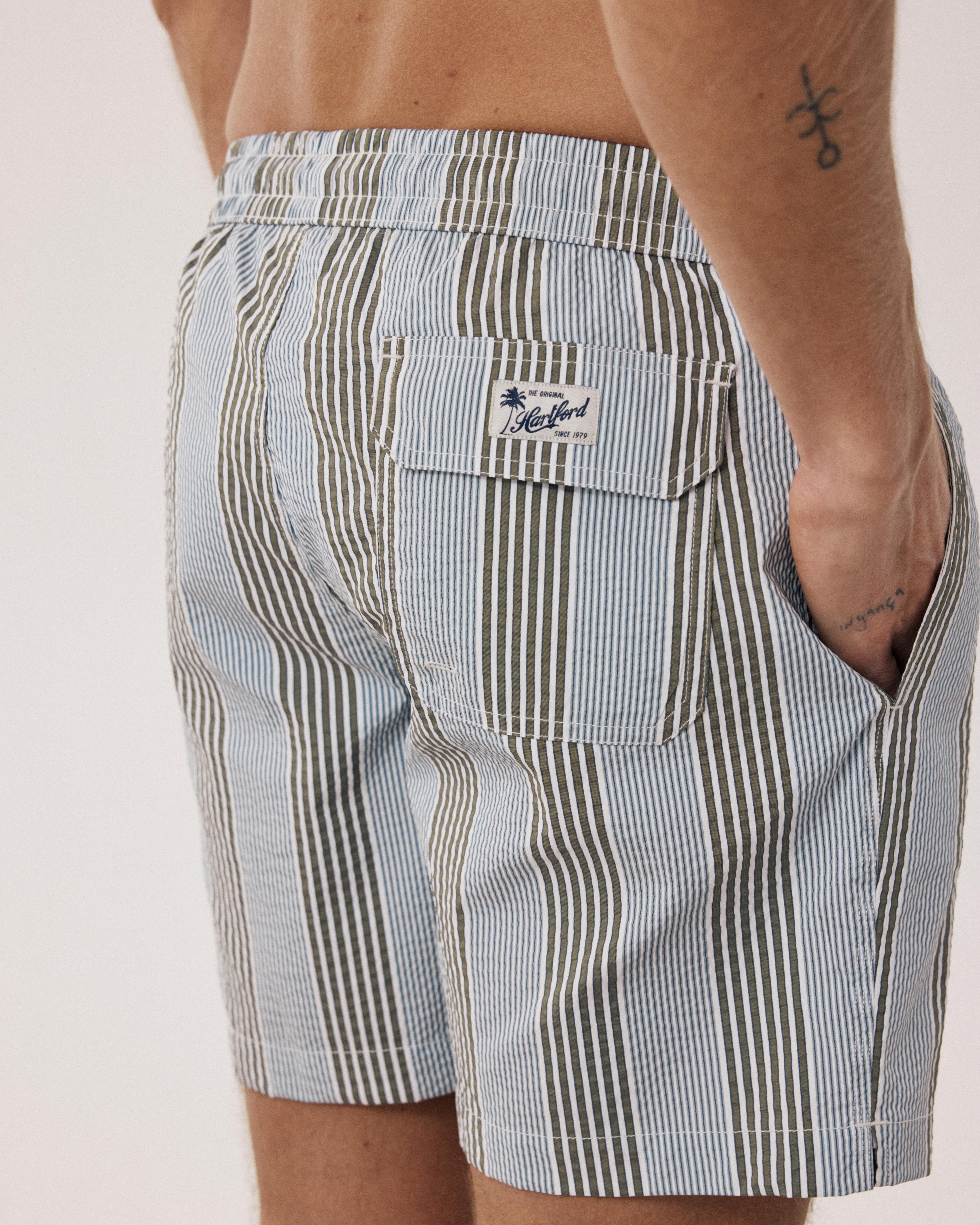 Men's Green Seersucker Swim trunks BF30205-01 - Men's Swim trunks