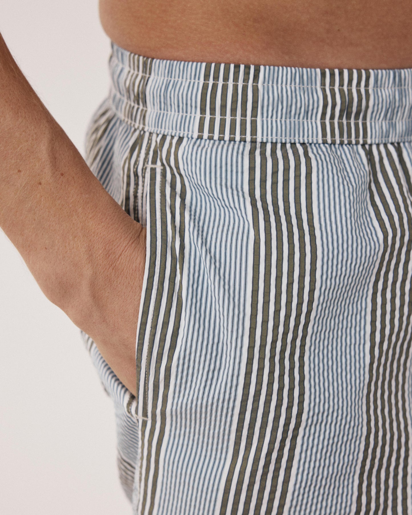 Men's Green Striped Seersucker Swim Trunks BF30205-01