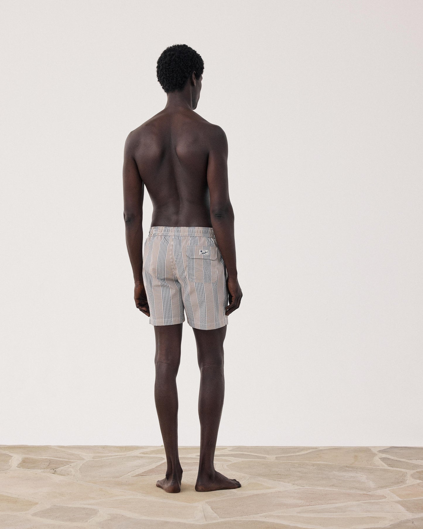 Costume da bagno da uomo in cotone seersucker a righe grigie Swim BF30205-02