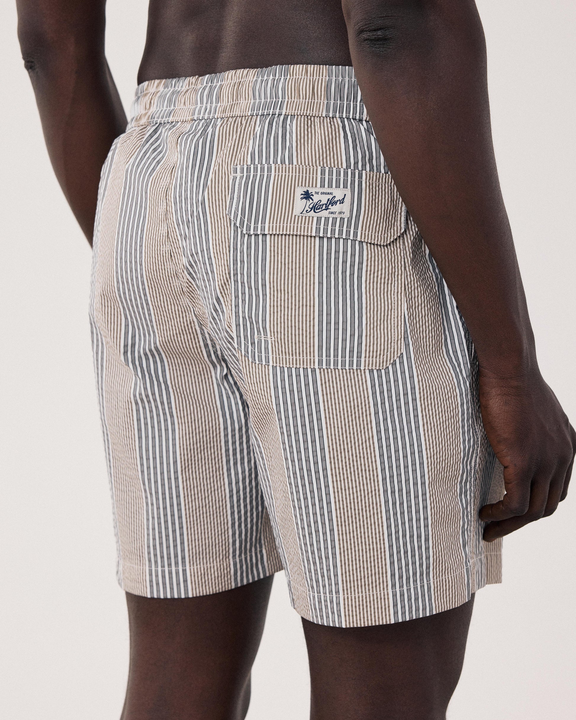 Costume da bagno da uomo in cotone seersucker a righe grigie Swim BF30205-02