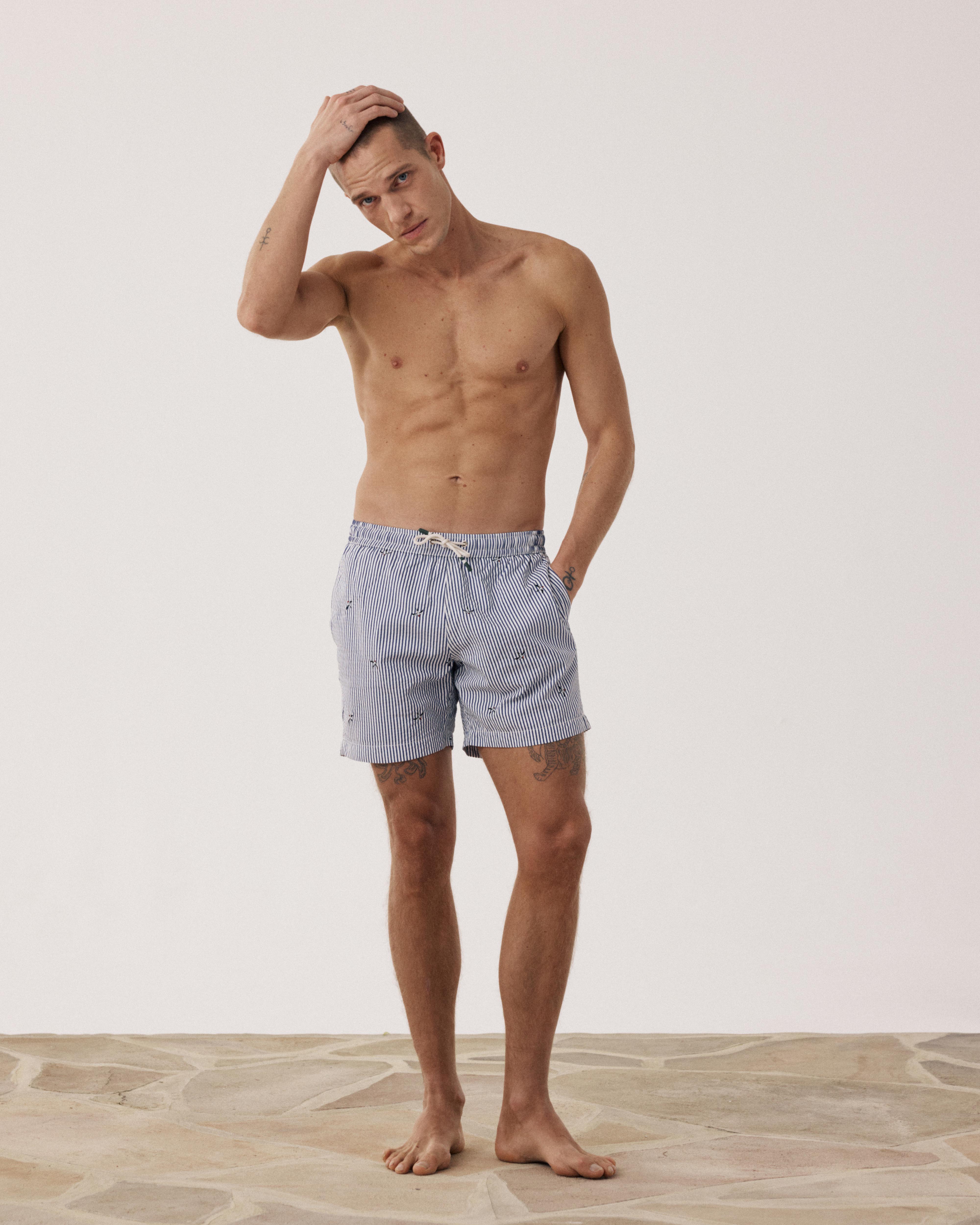 Men's Green Seersucker Swim trunks BF30205-01 - Men's Swim trunks