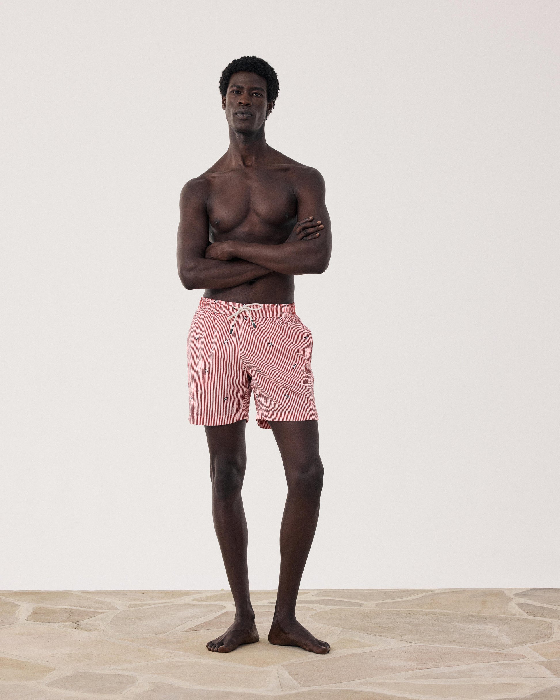 Men's Red Striped Swim Trunks BF30206-02