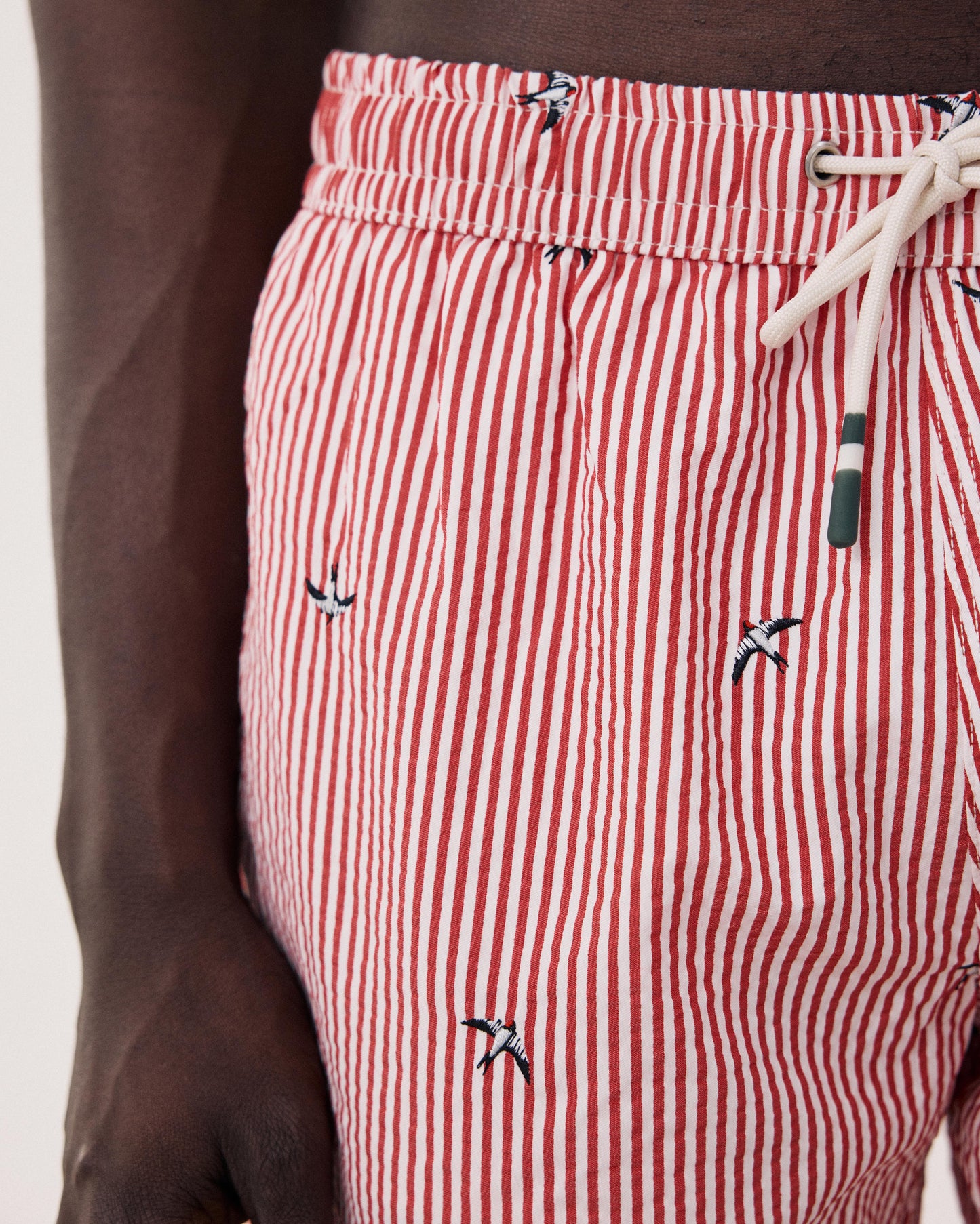 Men's Red Striped Swim Trunks BF30206-02