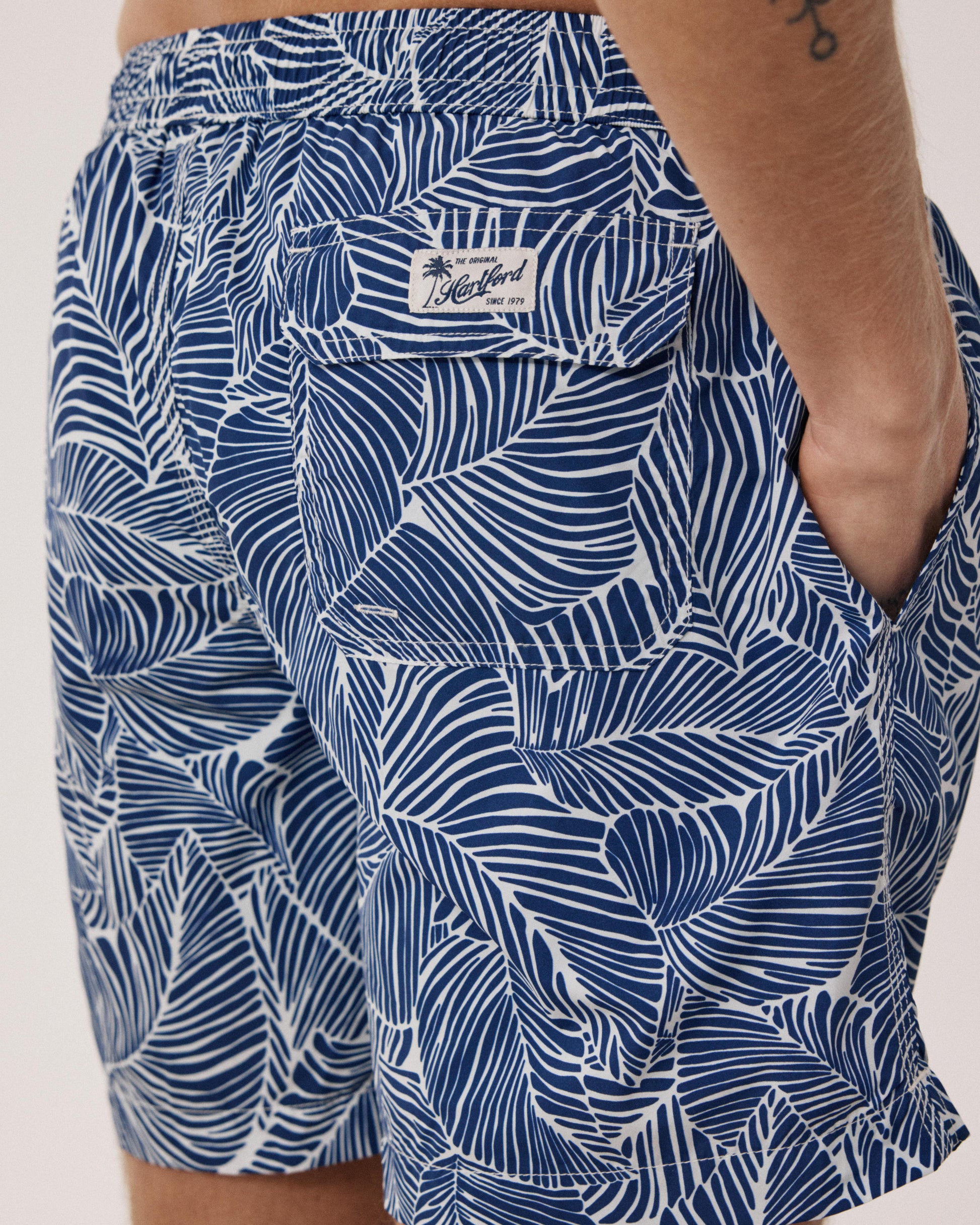 Herenzwemkleding met palmboomprint Blauw Swim BF30214-01