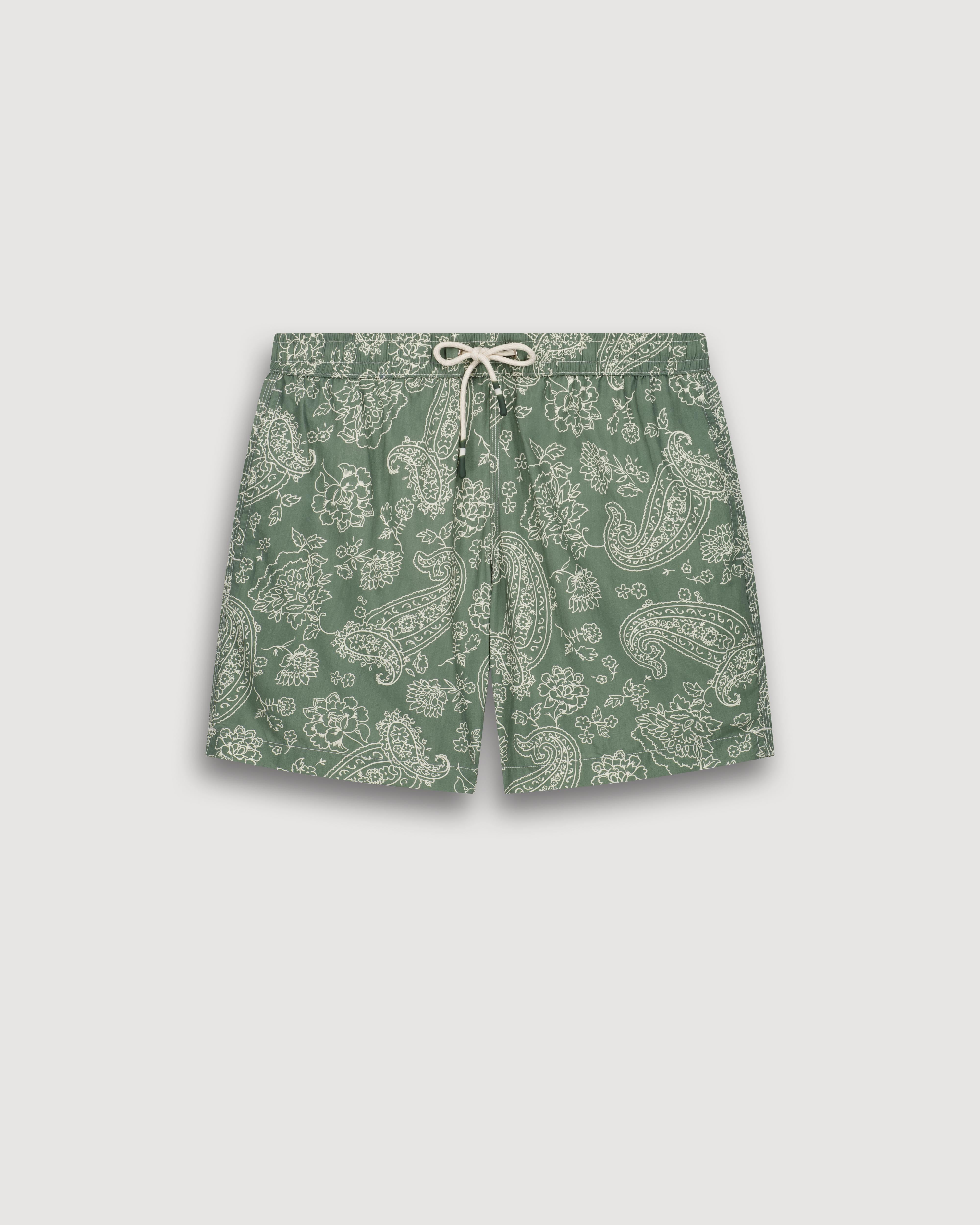 Men's Green Paisley Print Swim trunks BF30216-03 - Men's Swim