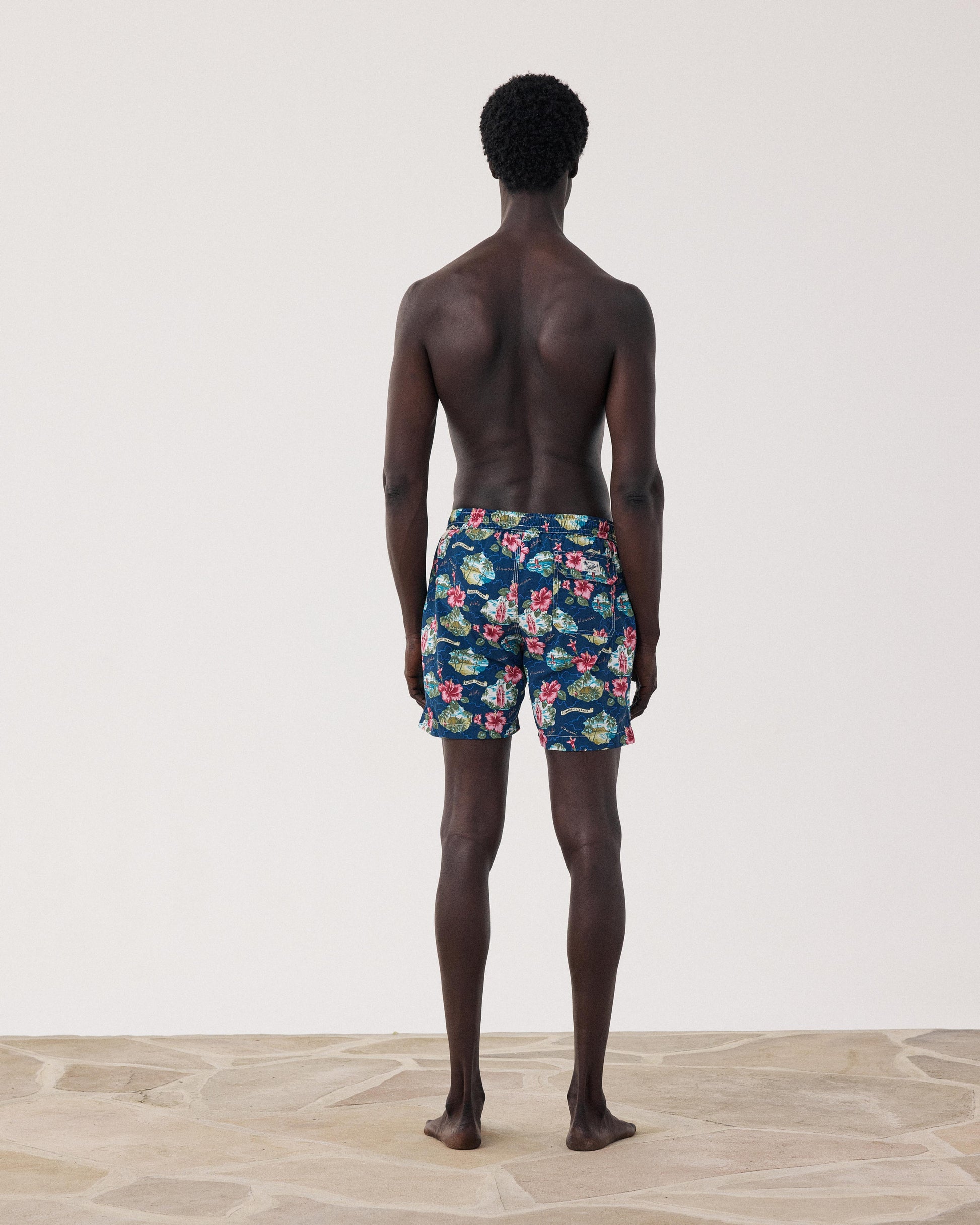 Men's Navy Blue Hawaï Print Swim Trunks BF30219-01