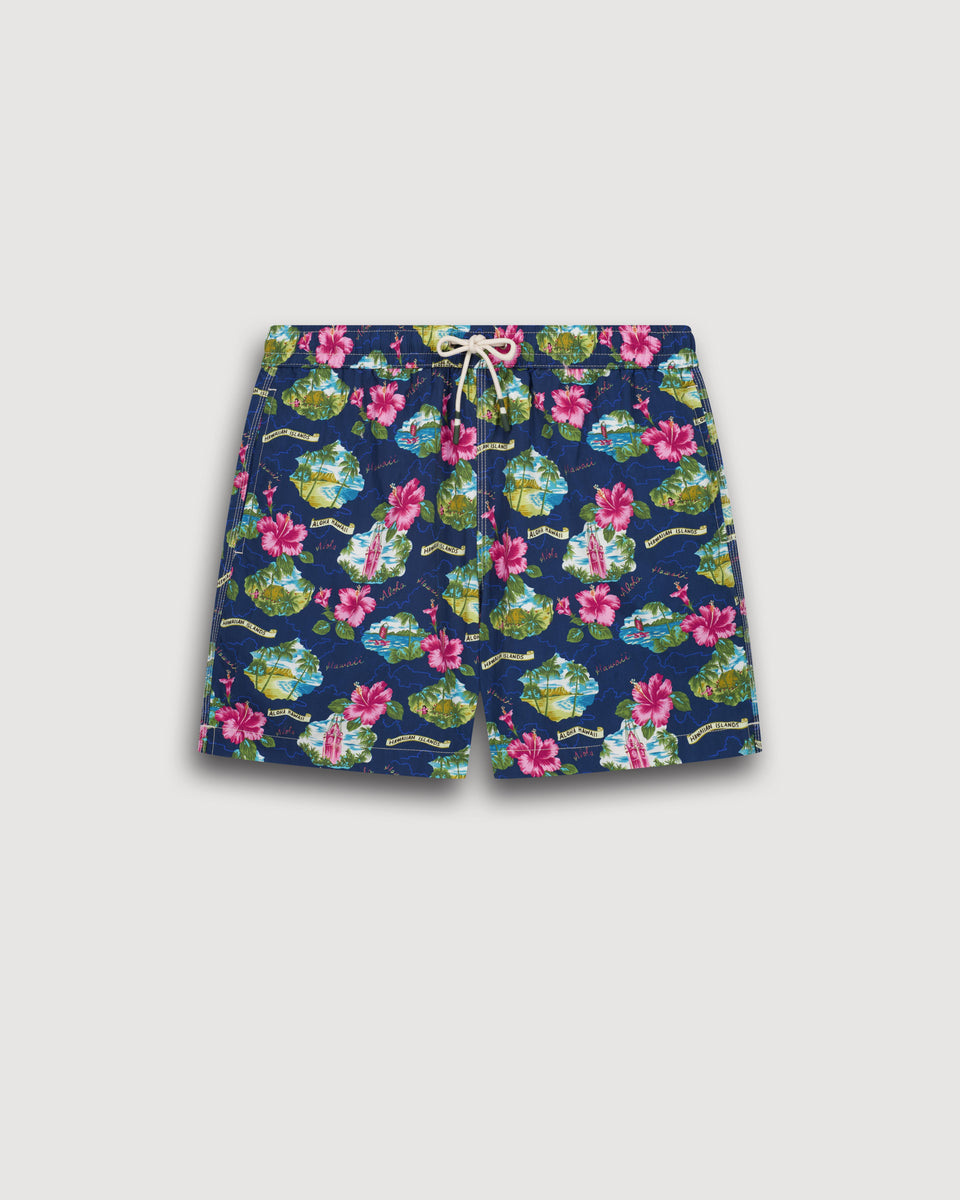 Maillot Homme Imprimé Hawaï Bleu Marine Swim - Image 3