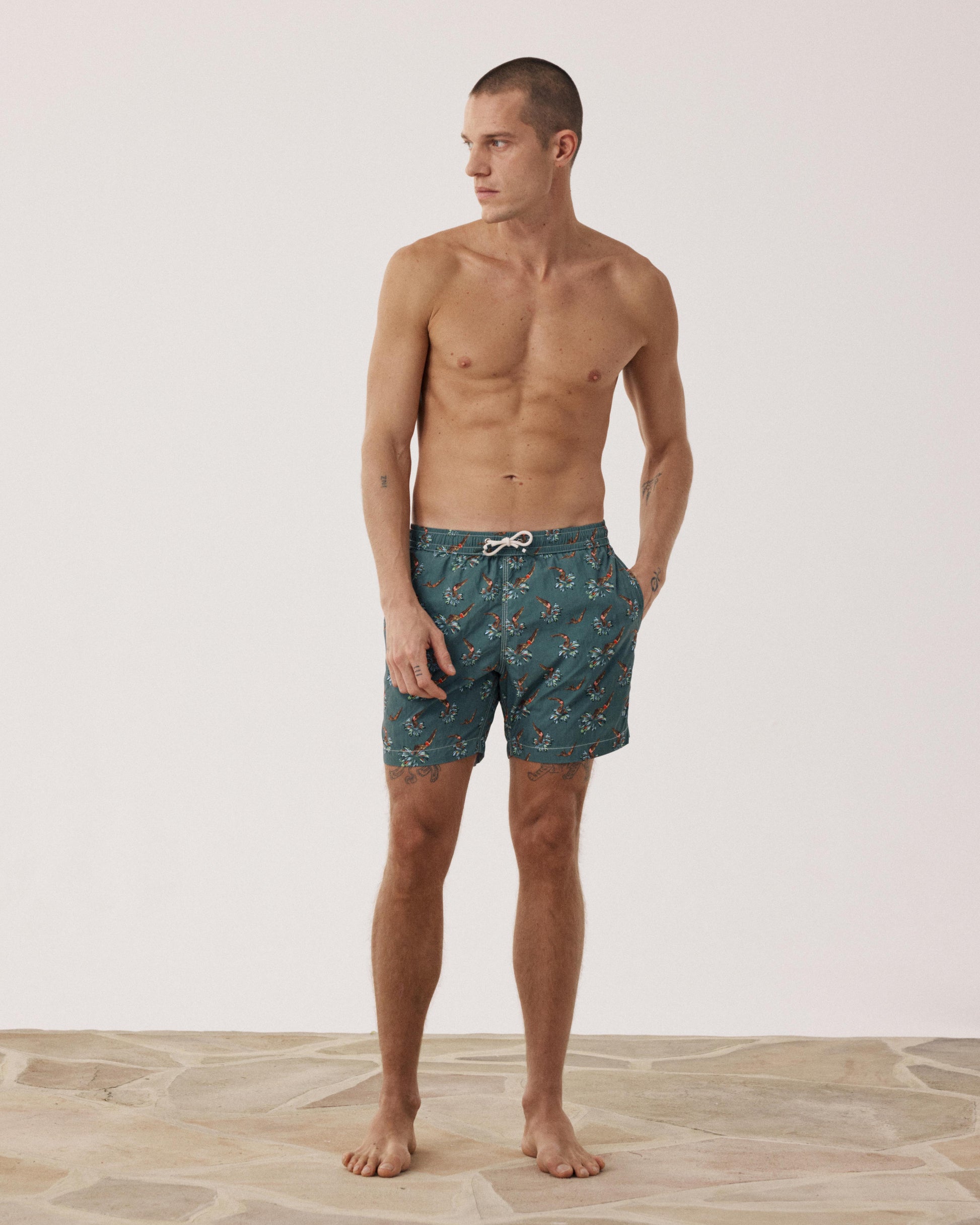 Men's Military Green Print Swim Trunks BF30220-02