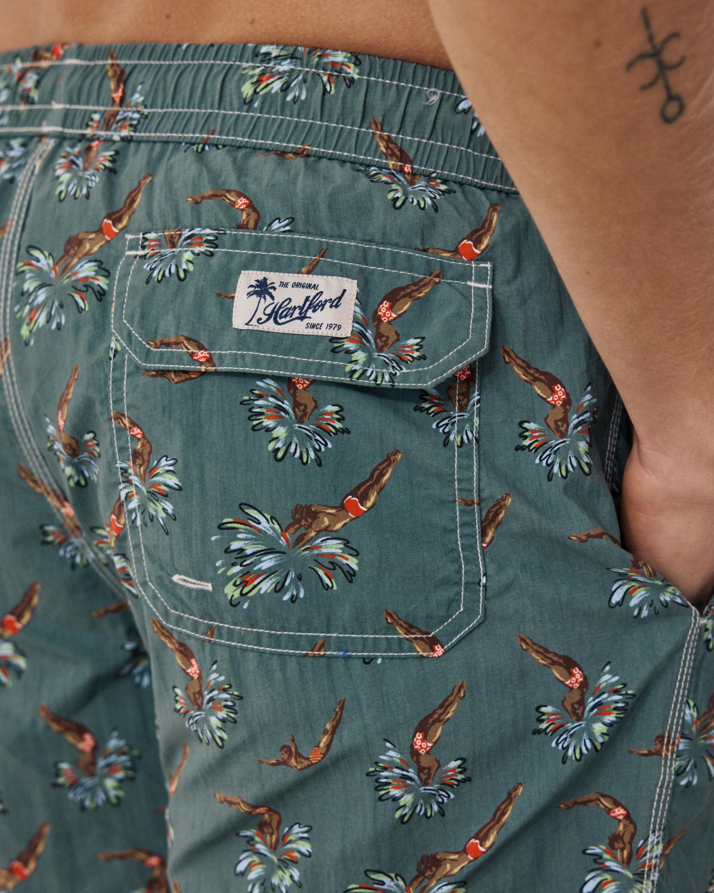 Men's Military Green Print Swim Trunks BF30220-02