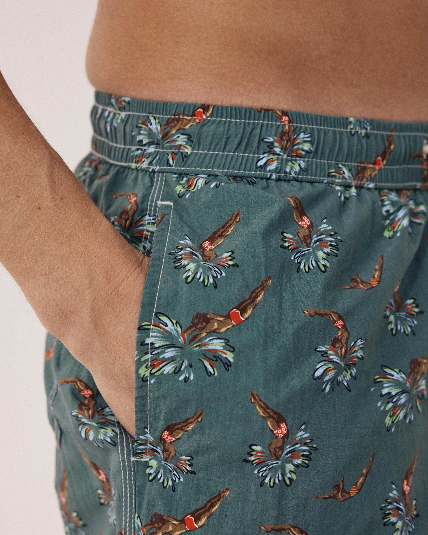 Men's Military Green Print Swim Trunks BF30220-02