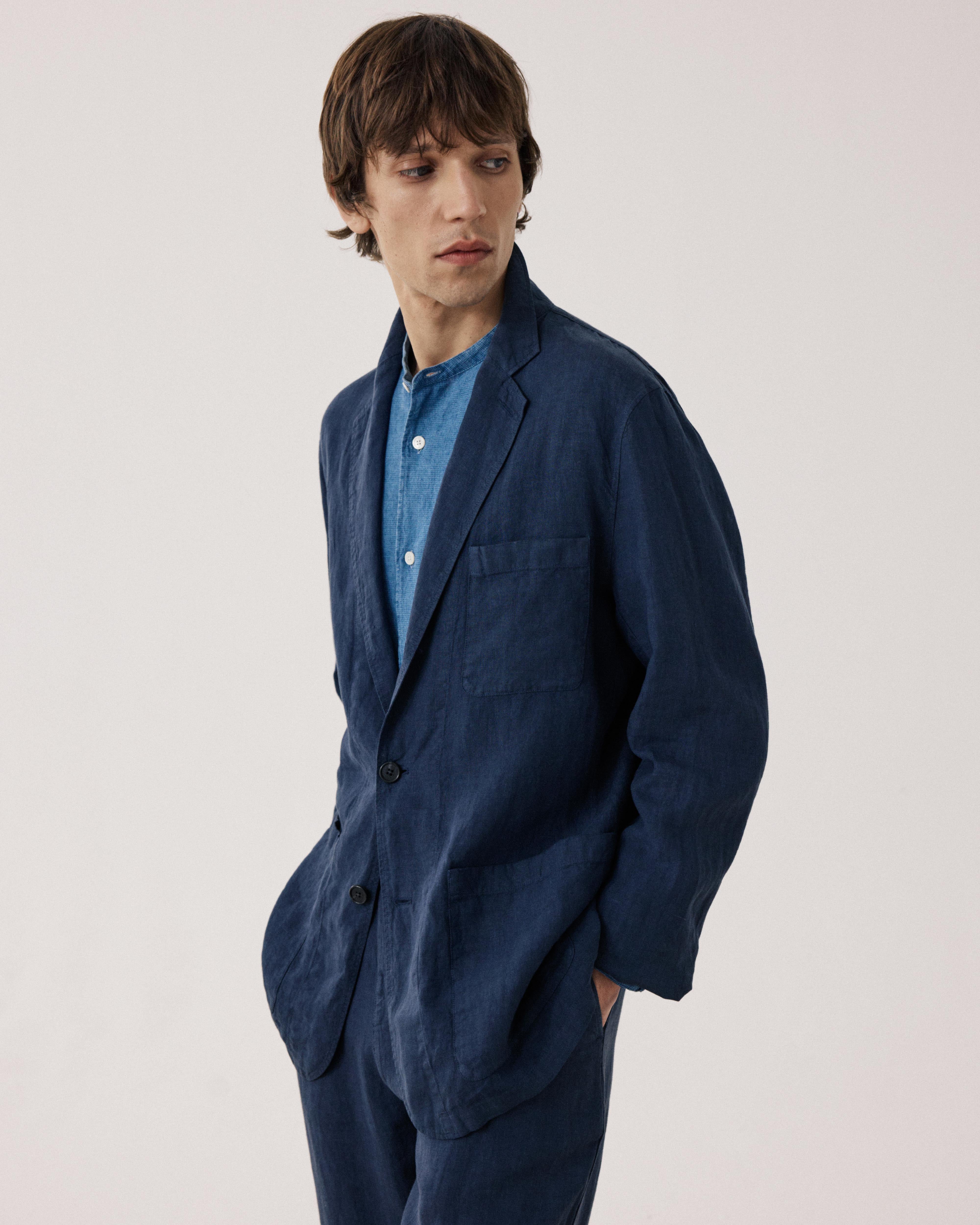Jobby Men's Navy Blue Linen Jacket BF42101-59 - Men's Jacket