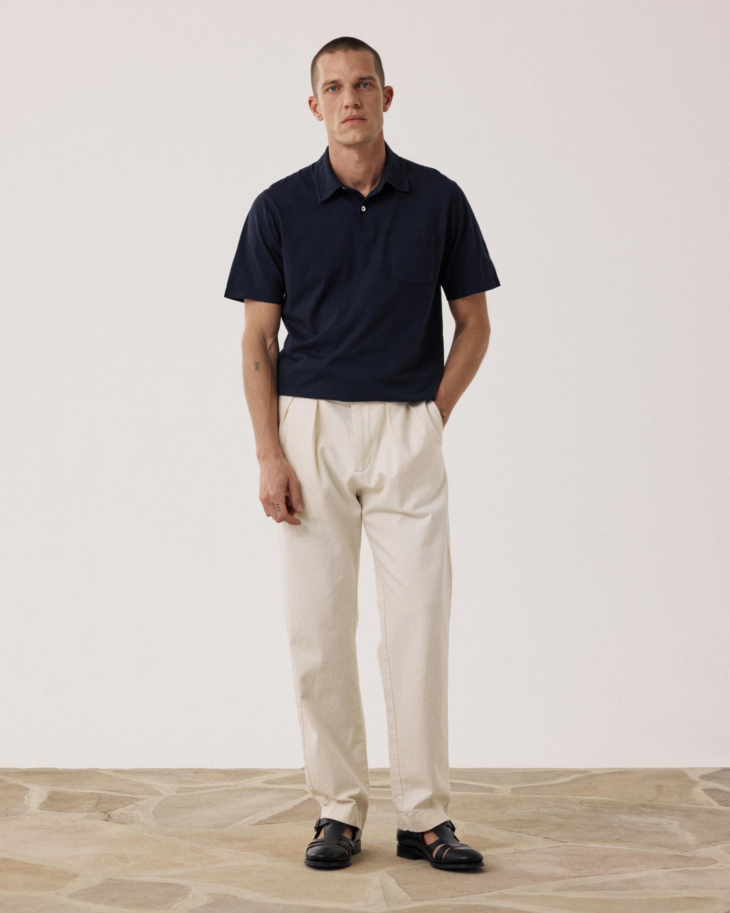 Herenbroek van ecru Visgraat Katoen met Trunk BF53110-01