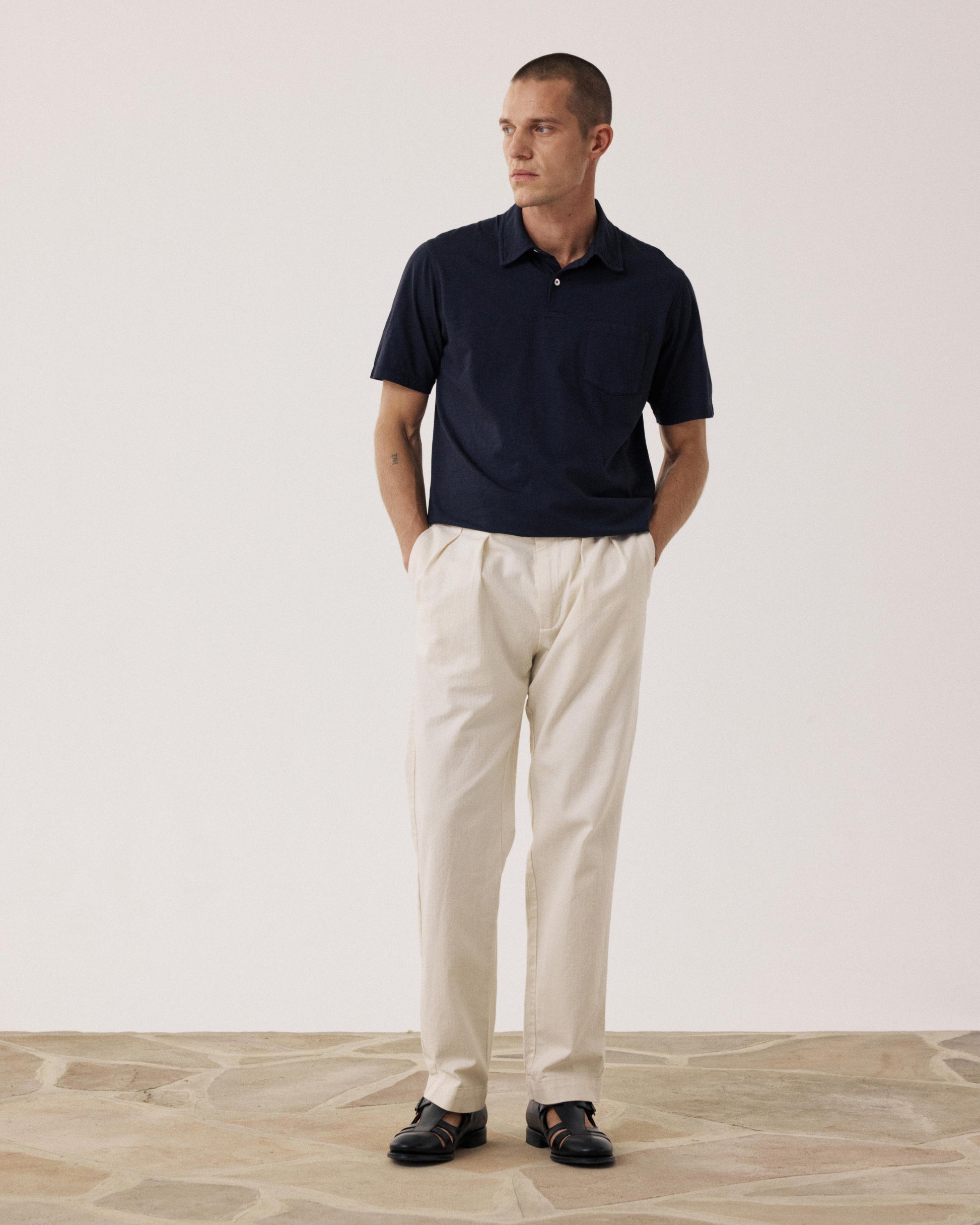 Herenbroek van ecru Visgraat Katoen met Trunk BF53110-01