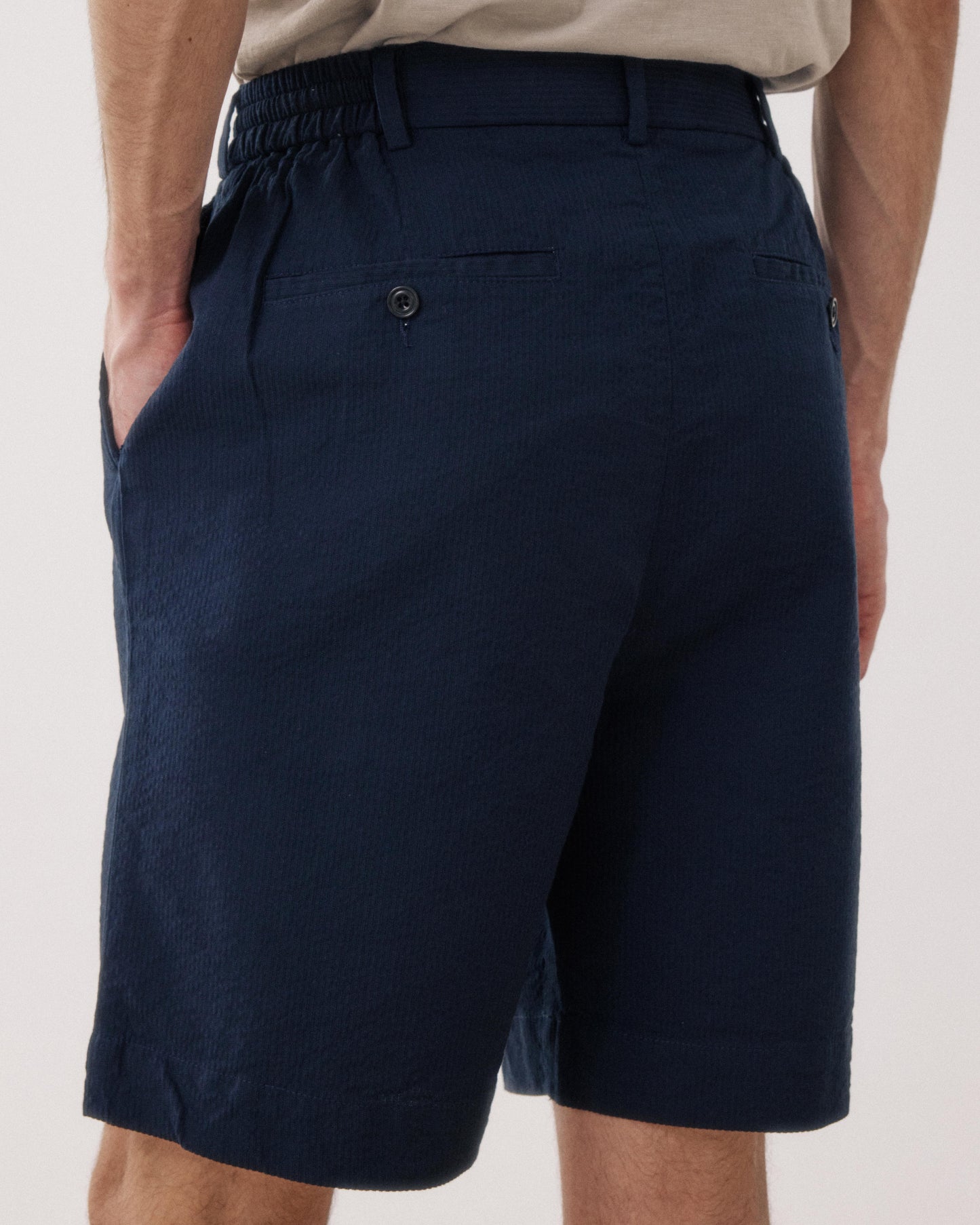 Short Homme en Seersucker Bleu Marine Task