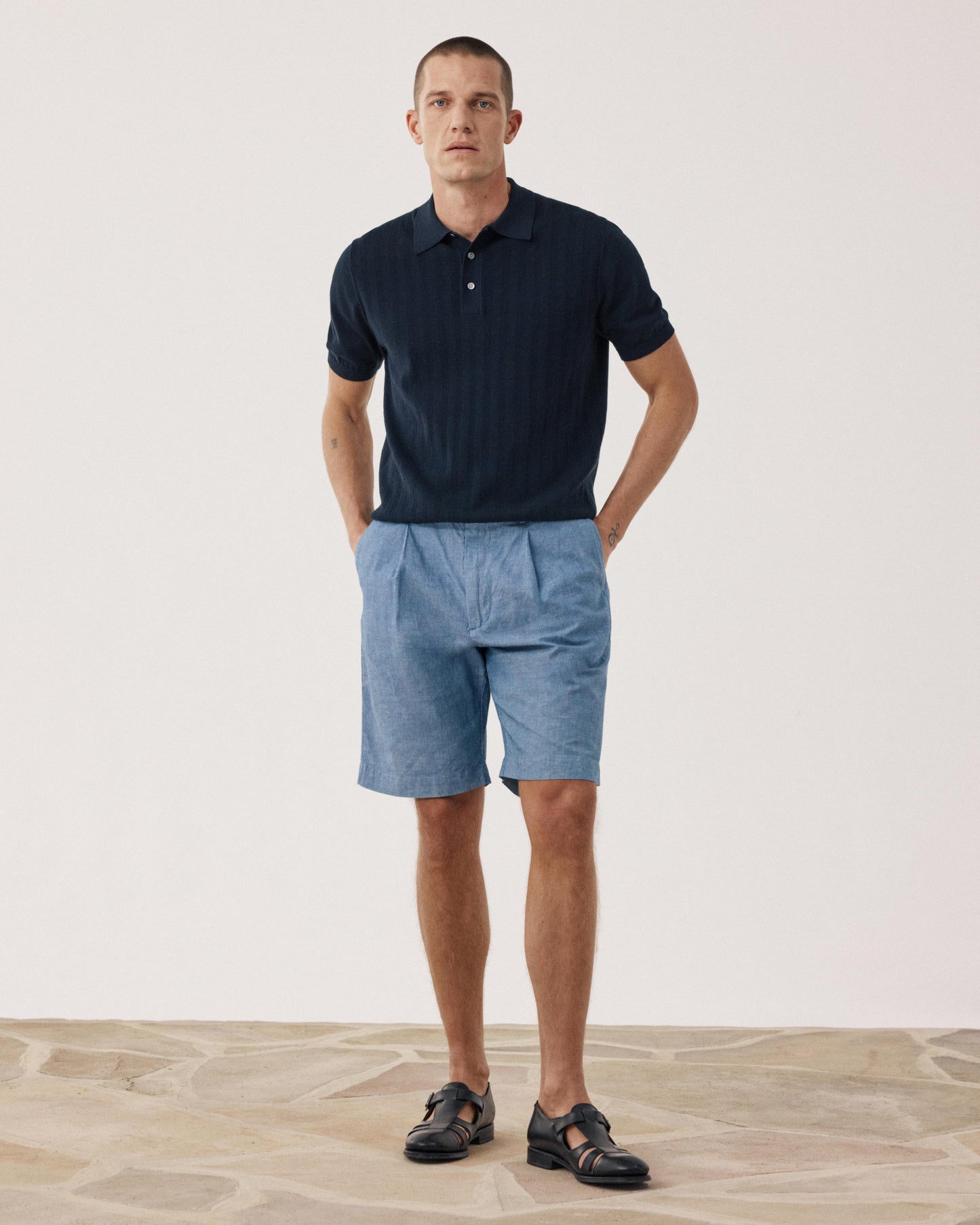 Men's Linen & Cotton Chambray Shorts Task BF54116-01