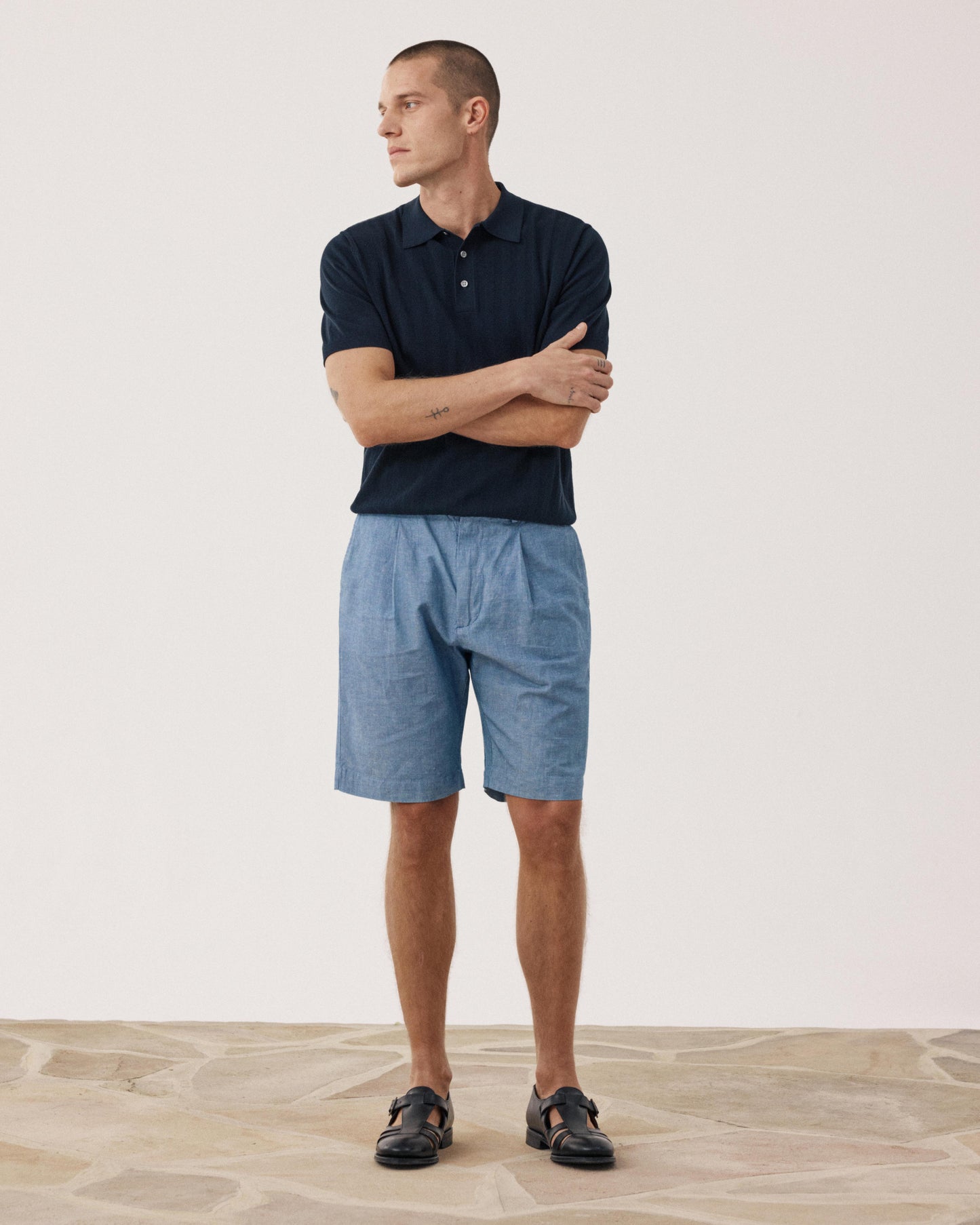 Men's Linen & Cotton Chambray Shorts Task BF54116-01