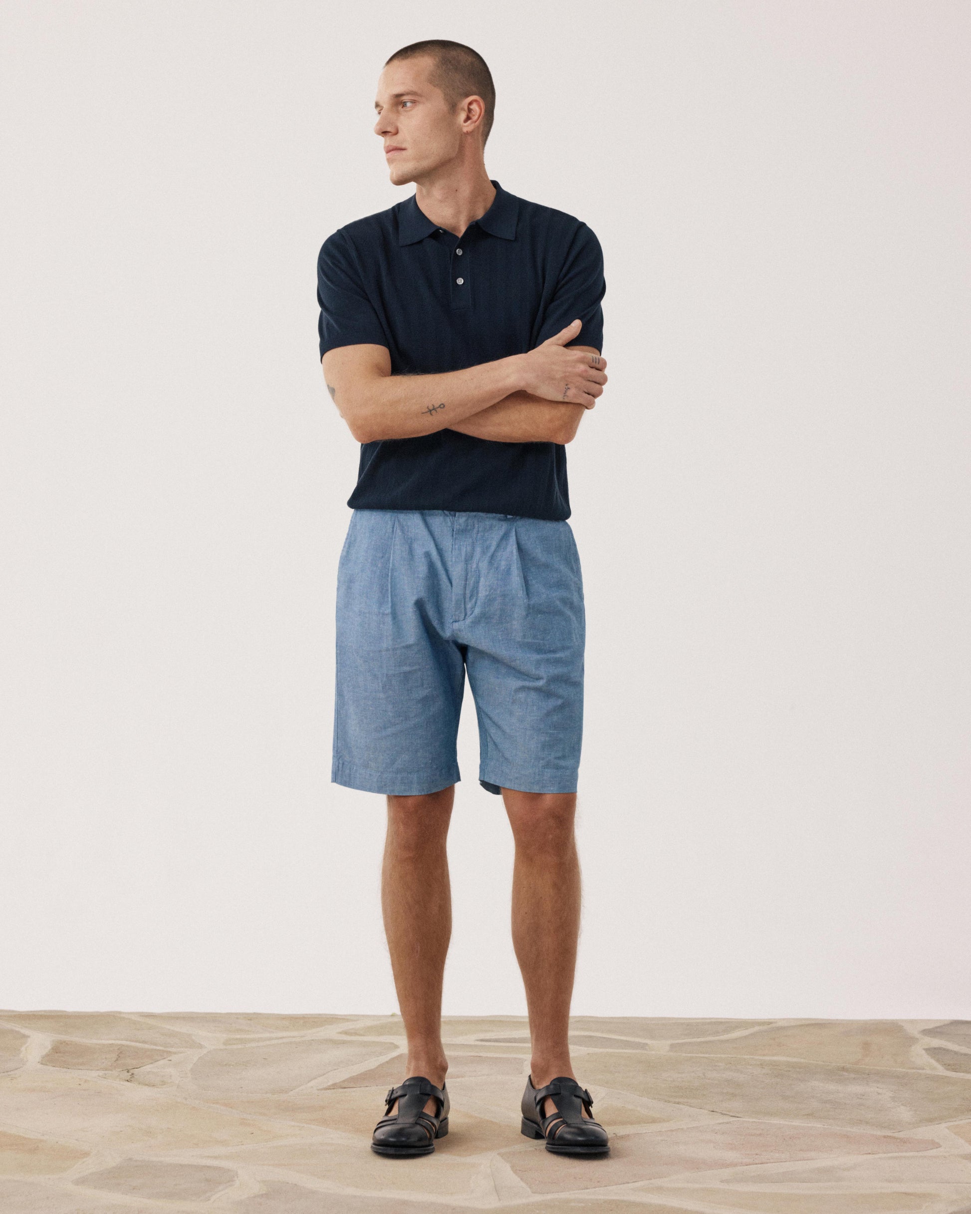 Men's Linen & Cotton Chambray Shorts Task BF54116-01