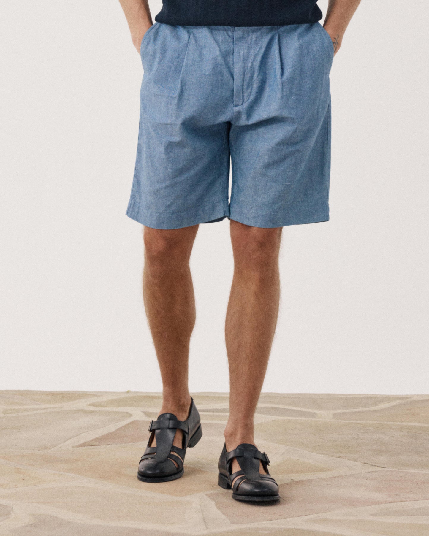 Men's Linen & Cotton Chambray Shorts Task BF54116-01