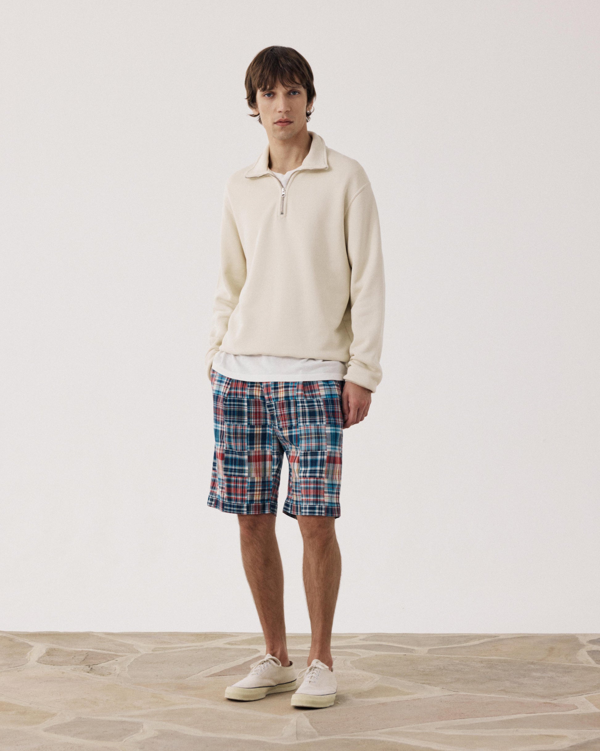 Pantaloncini brevi da uomo in Cotone A Quadri blu e rosso Patchwork Task BF54119-01