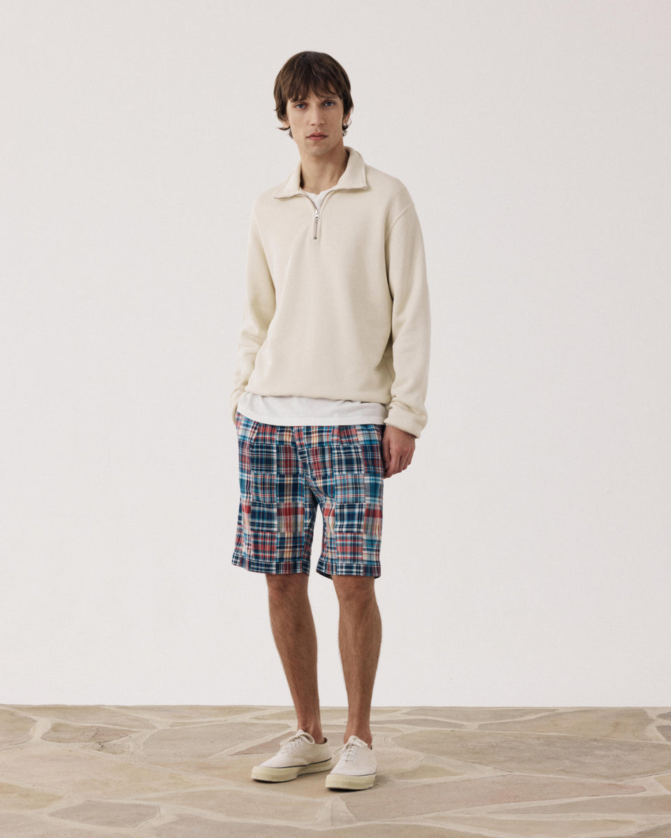 Herren-Short aus karierter Baumwolle mit blau-rotem Karomuster Patchwork Task - Image principale