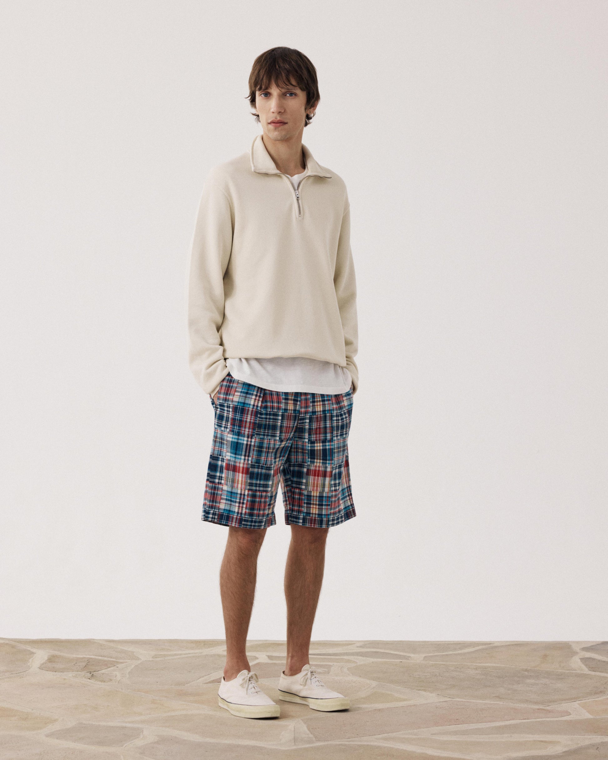 Pantaloncini brevi da uomo in Cotone A Quadri blu e rosso Patchwork Task BF54119-01