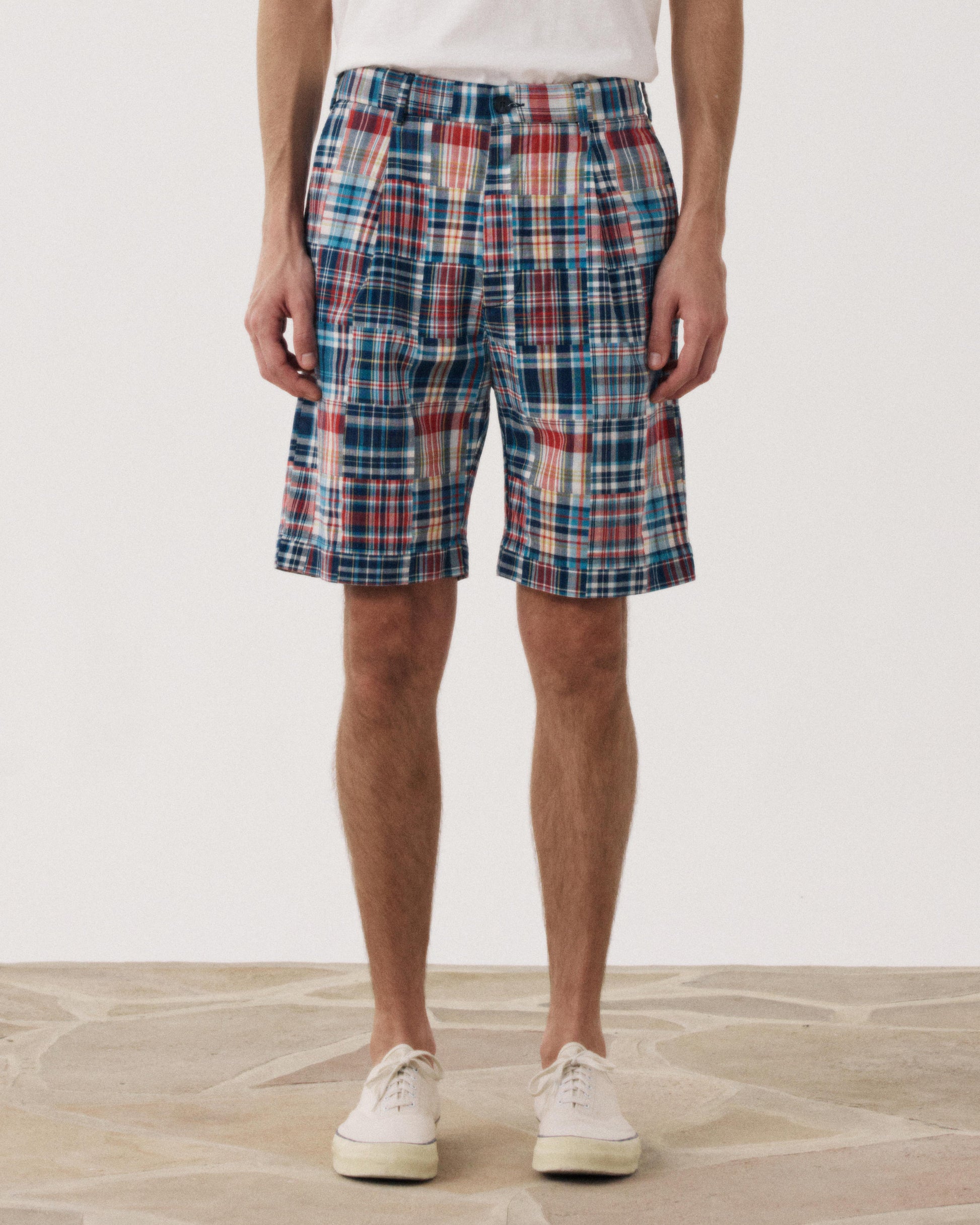 Pantaloncini brevi da uomo in Cotone A Quadri blu e rosso Patchwork Task BF54119-01