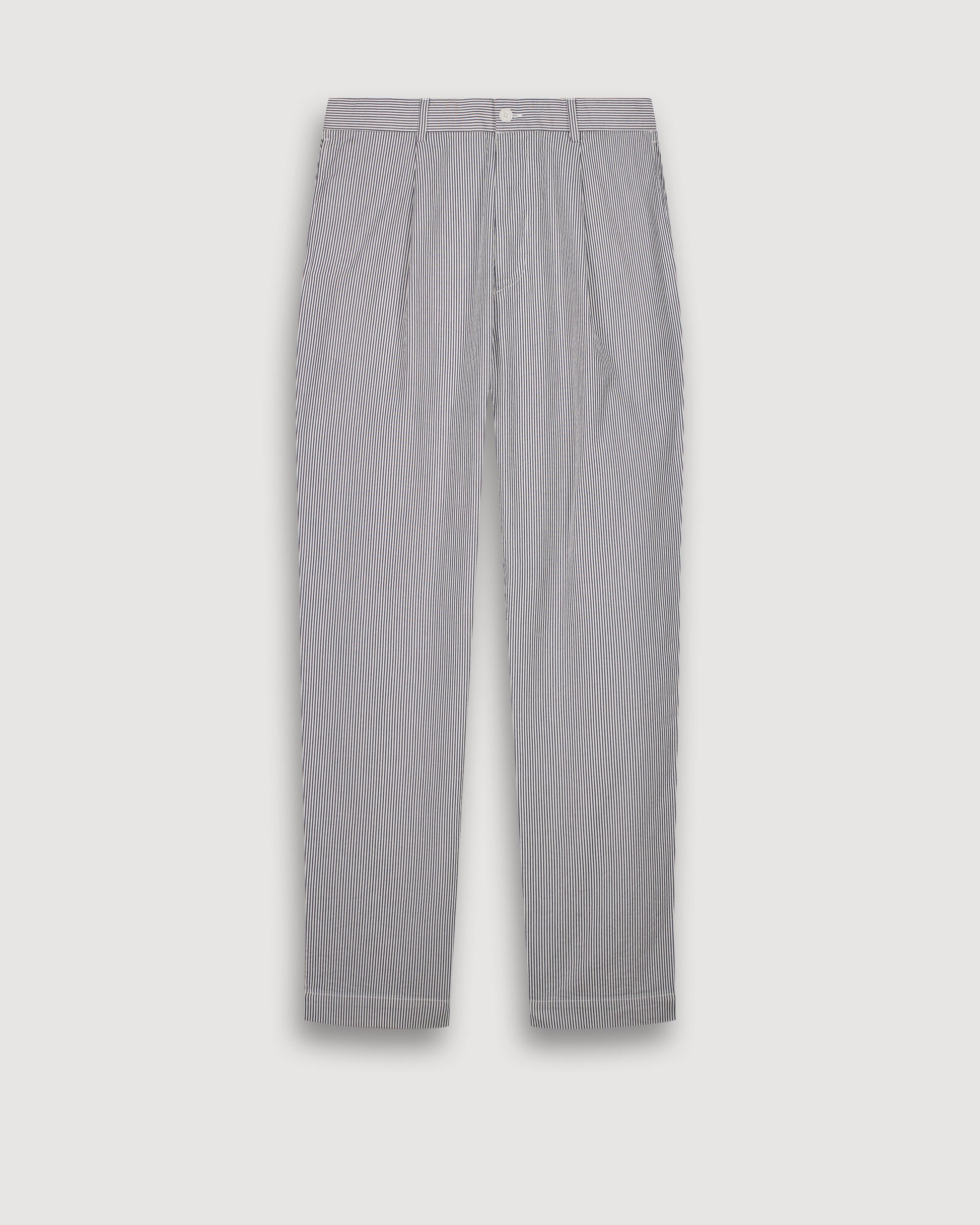 Pantalon Homme en Seersucker Bleu Marine & Ecru Task BF55113-02