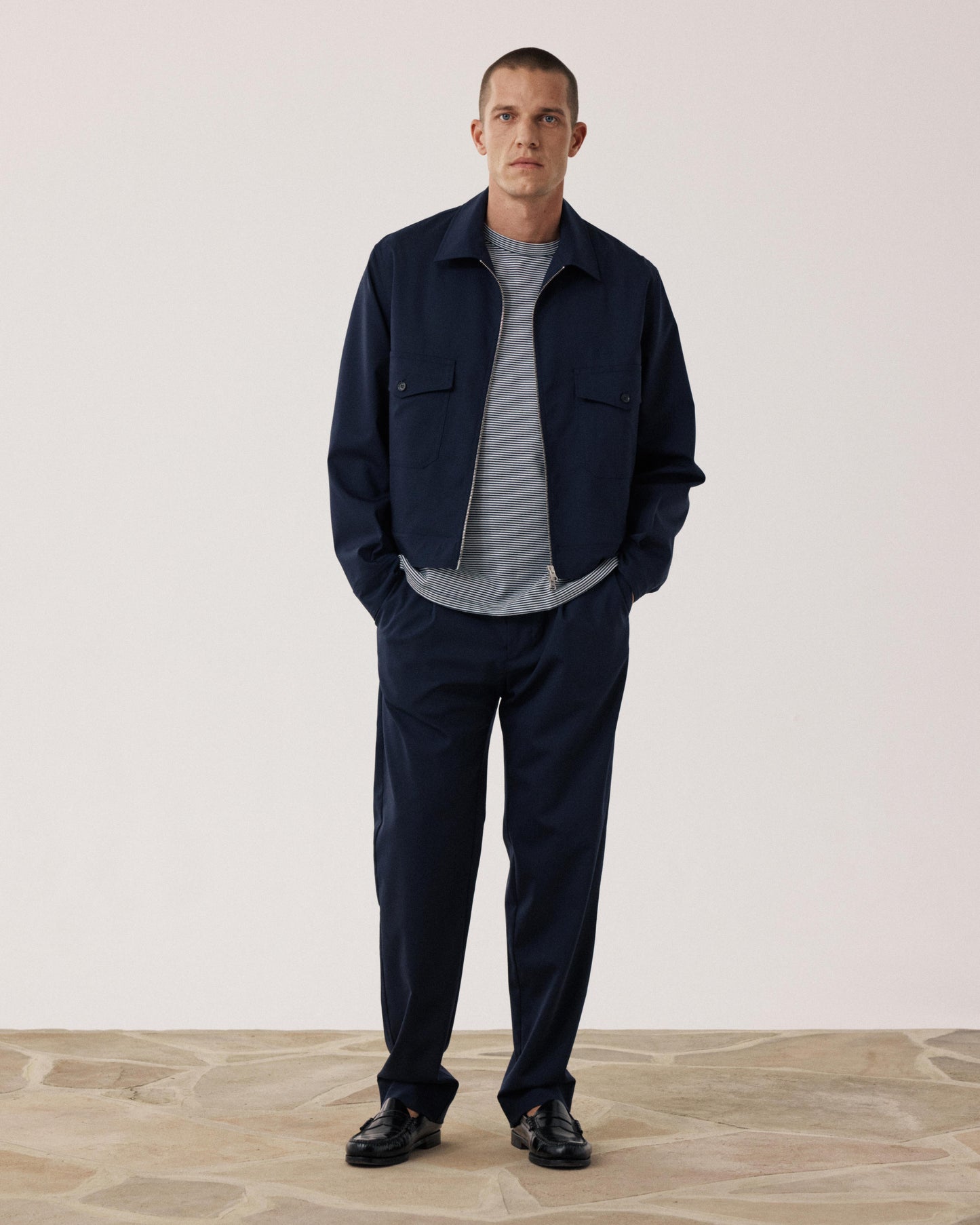 Men's Navy Blue Wool & Cotton Pants Task BF55120-01