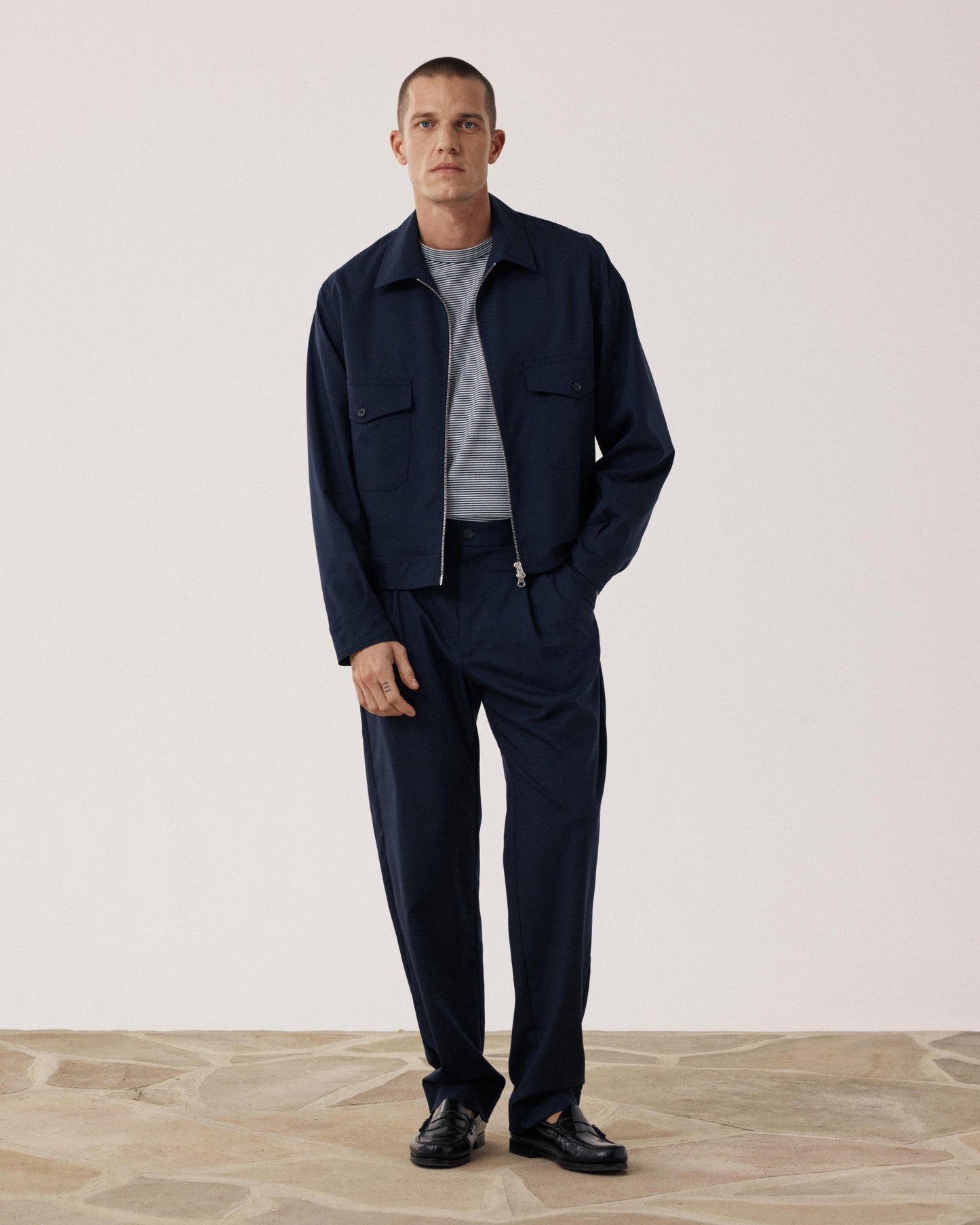 Men's Navy Blue Wool & Cotton Pants Task BF55120-01