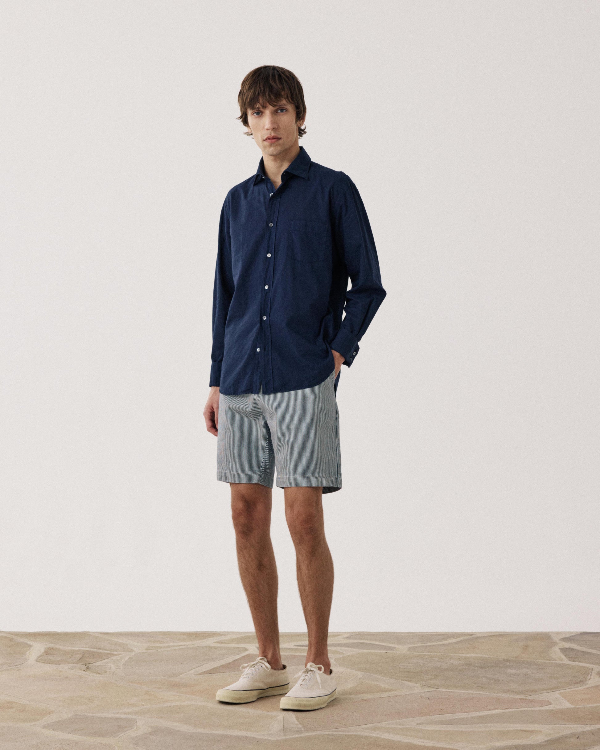 Men's Indigo Blue Striped Cotton Shorts Joggy BF58118-01