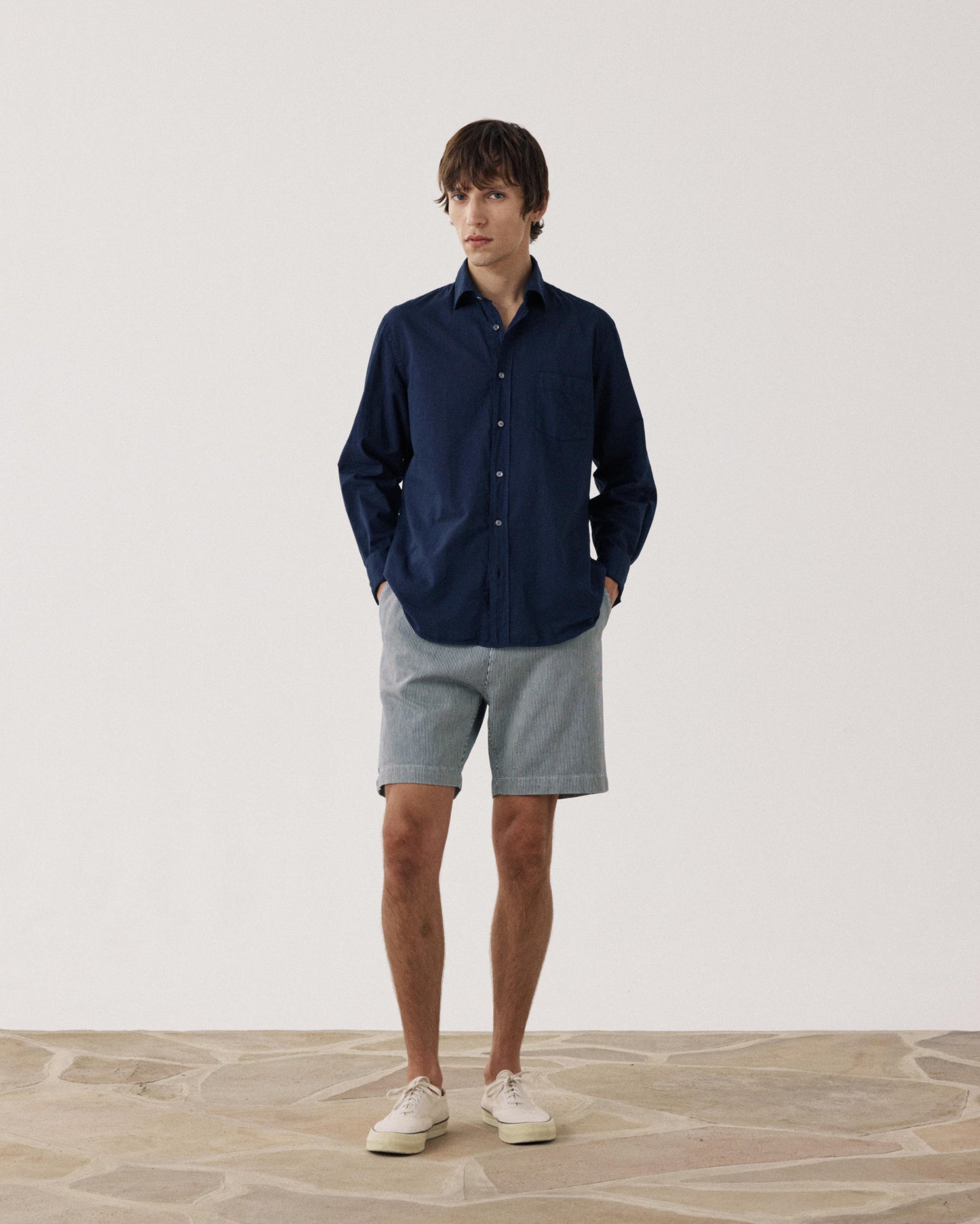 Men's Indigo Blue Striped Cotton Shorts Joggy BF58118-01