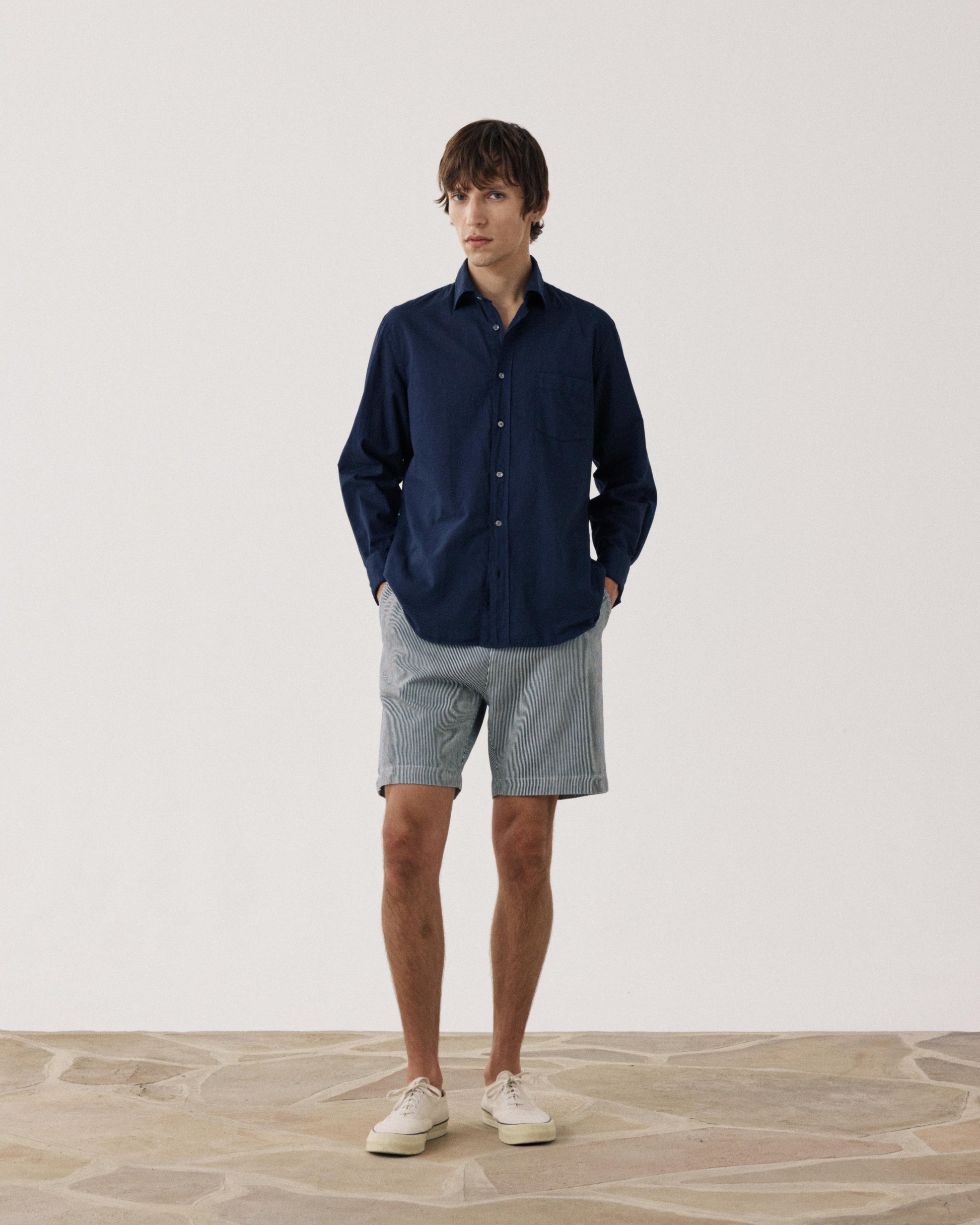 Men's Indigo Blue Striped Cotton Shorts Joggy BF58118-01