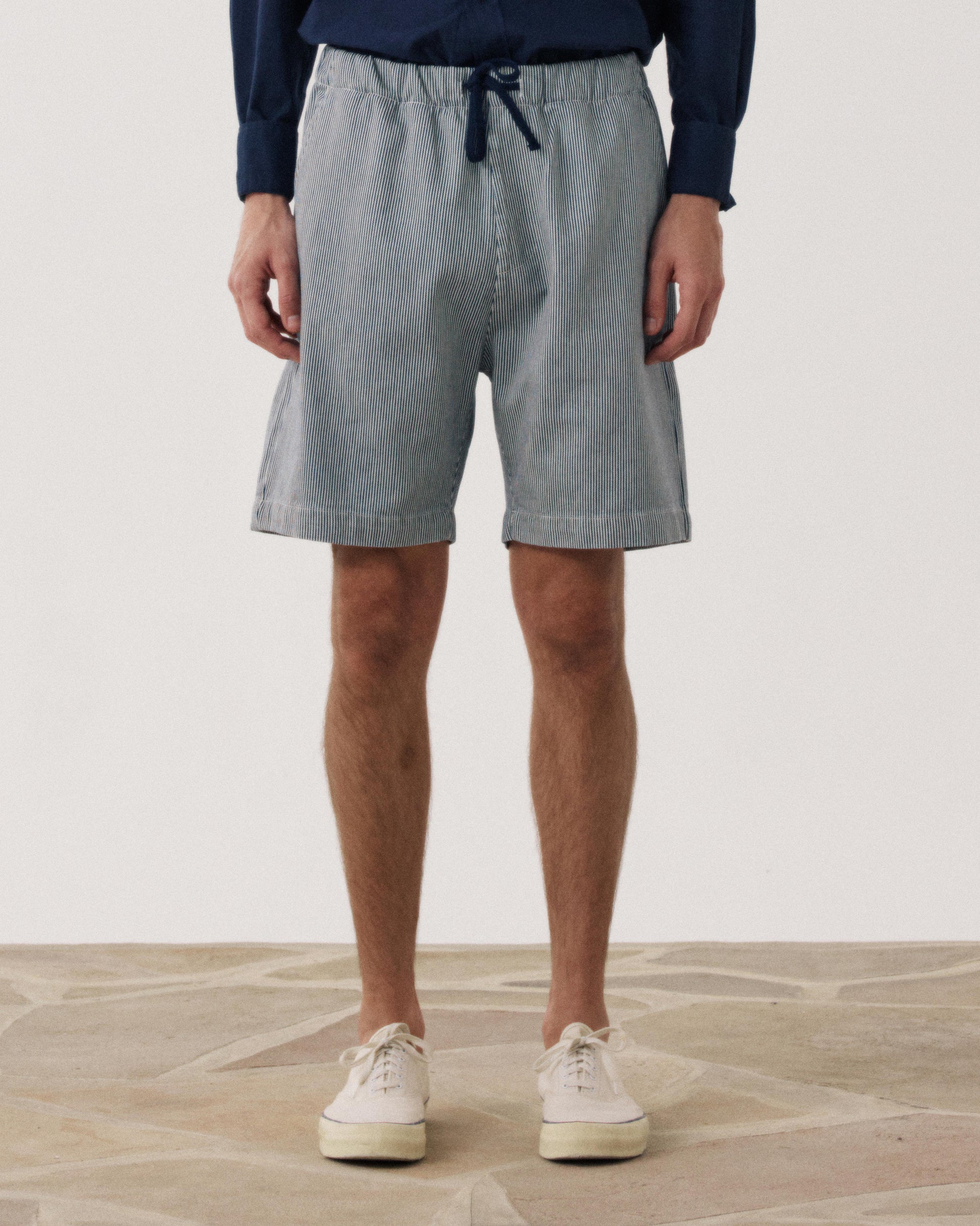 Men's Indigo Blue Striped Cotton Shorts Joggy BF58118-01