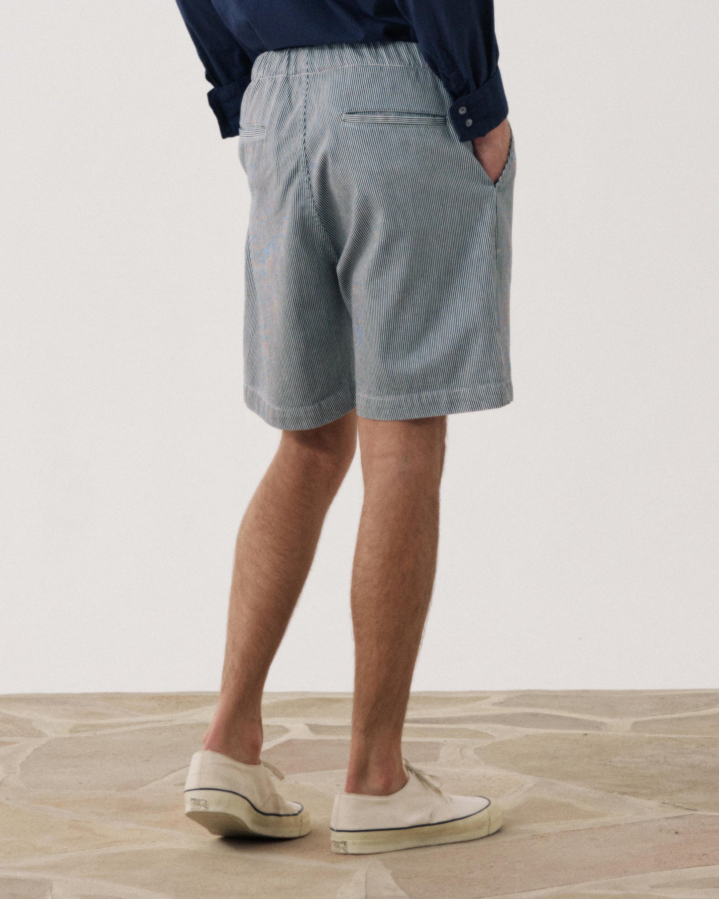 Men's Indigo Blue Striped Cotton Shorts Joggy BF58118-01