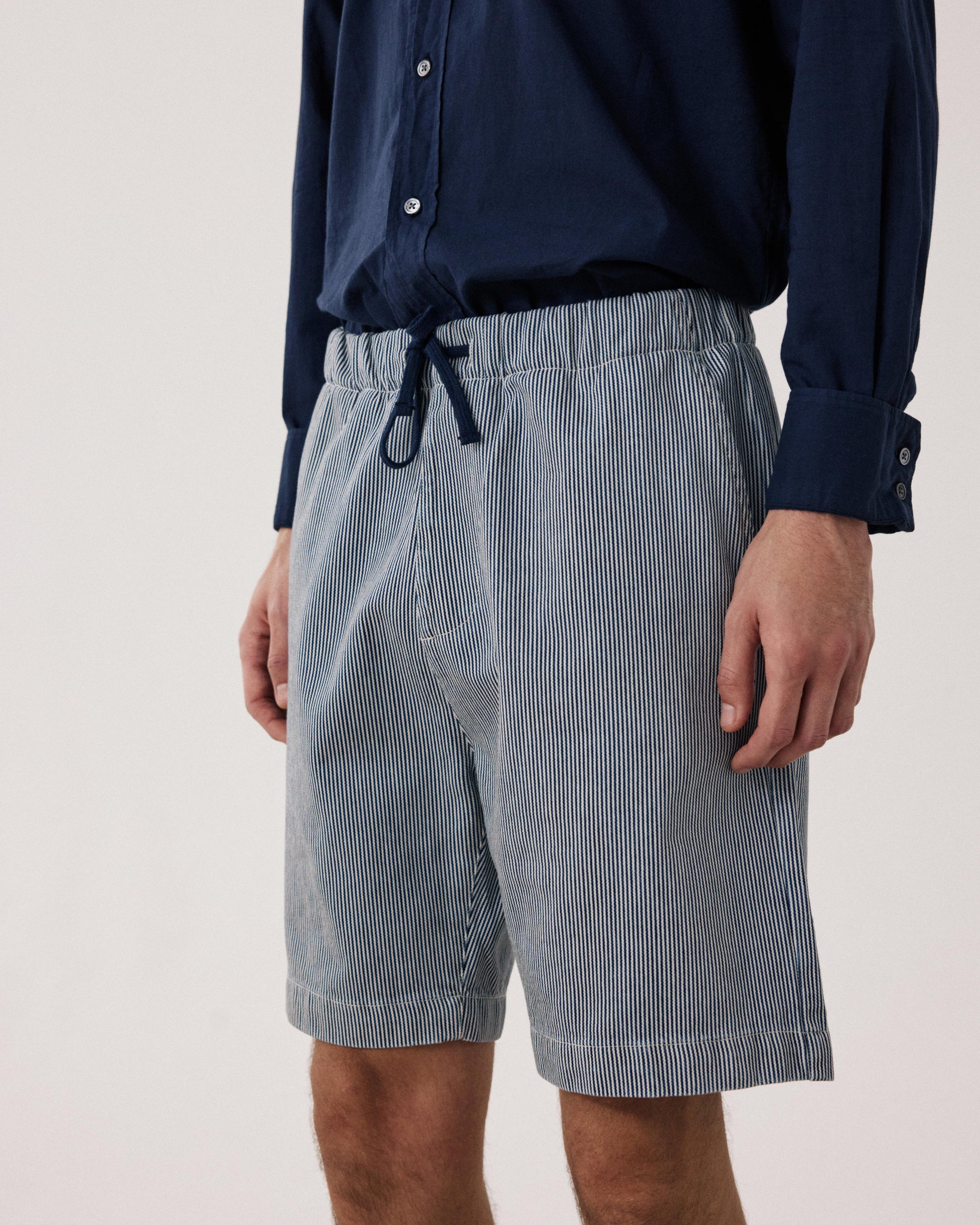 Men's Indigo Blue Striped Cotton Shorts Joggy BF58118-01