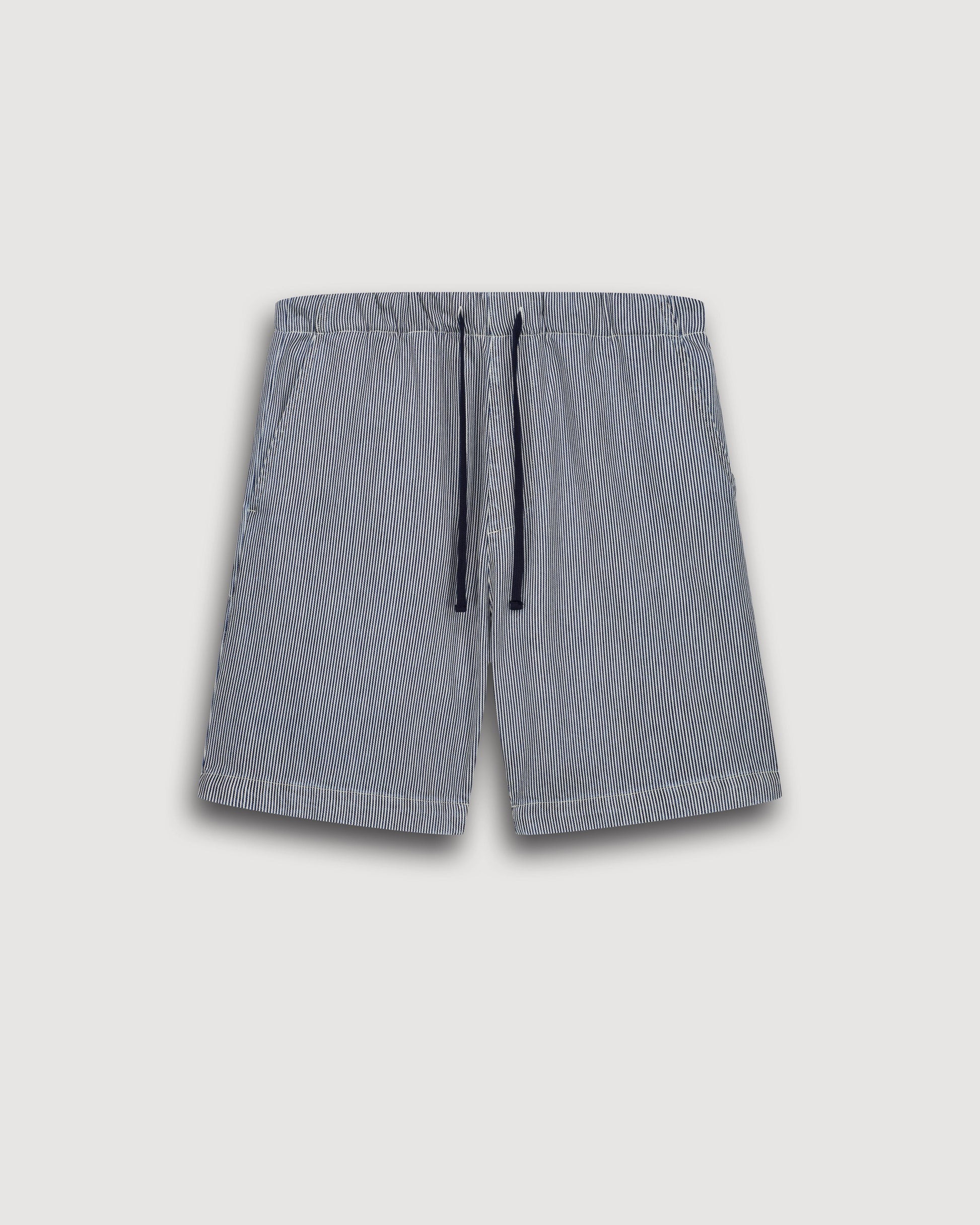 Short Homme en Coton Rayé Bleu Indigo Joggy BF58118-01