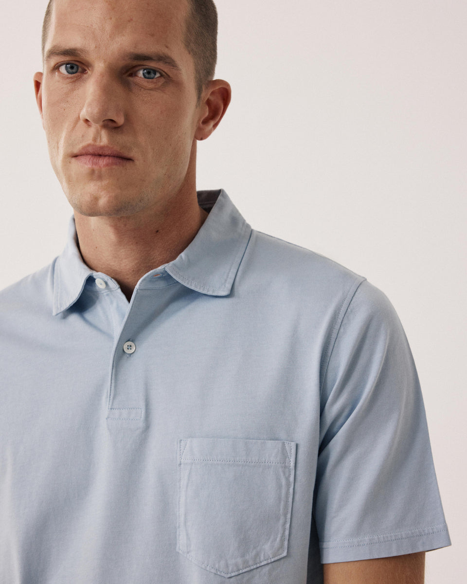 Polo Homme en Jersey de Coton Bleu Clair - Image 3