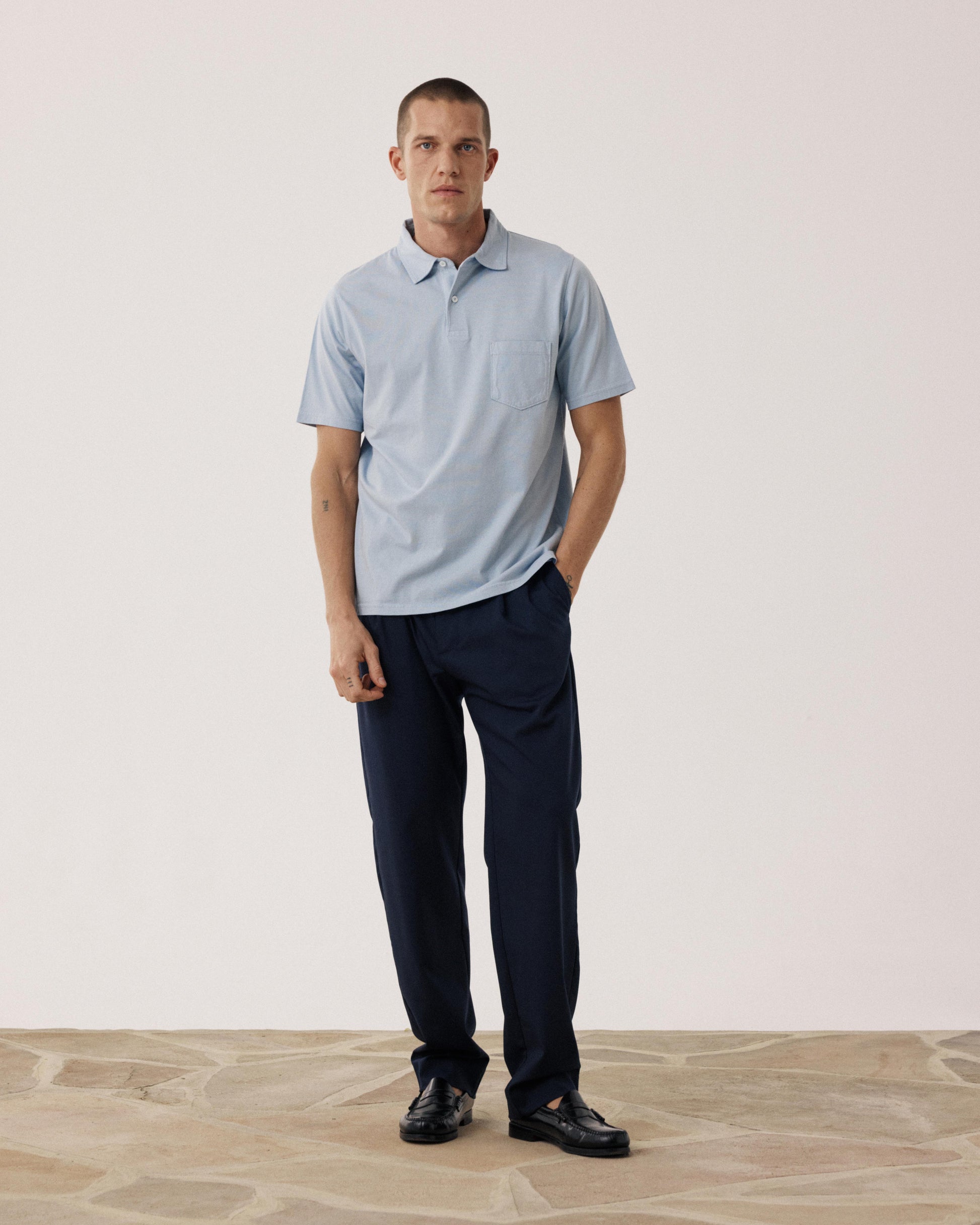 Polo para hombre de Jersey de algodón azul claro BF60300-09