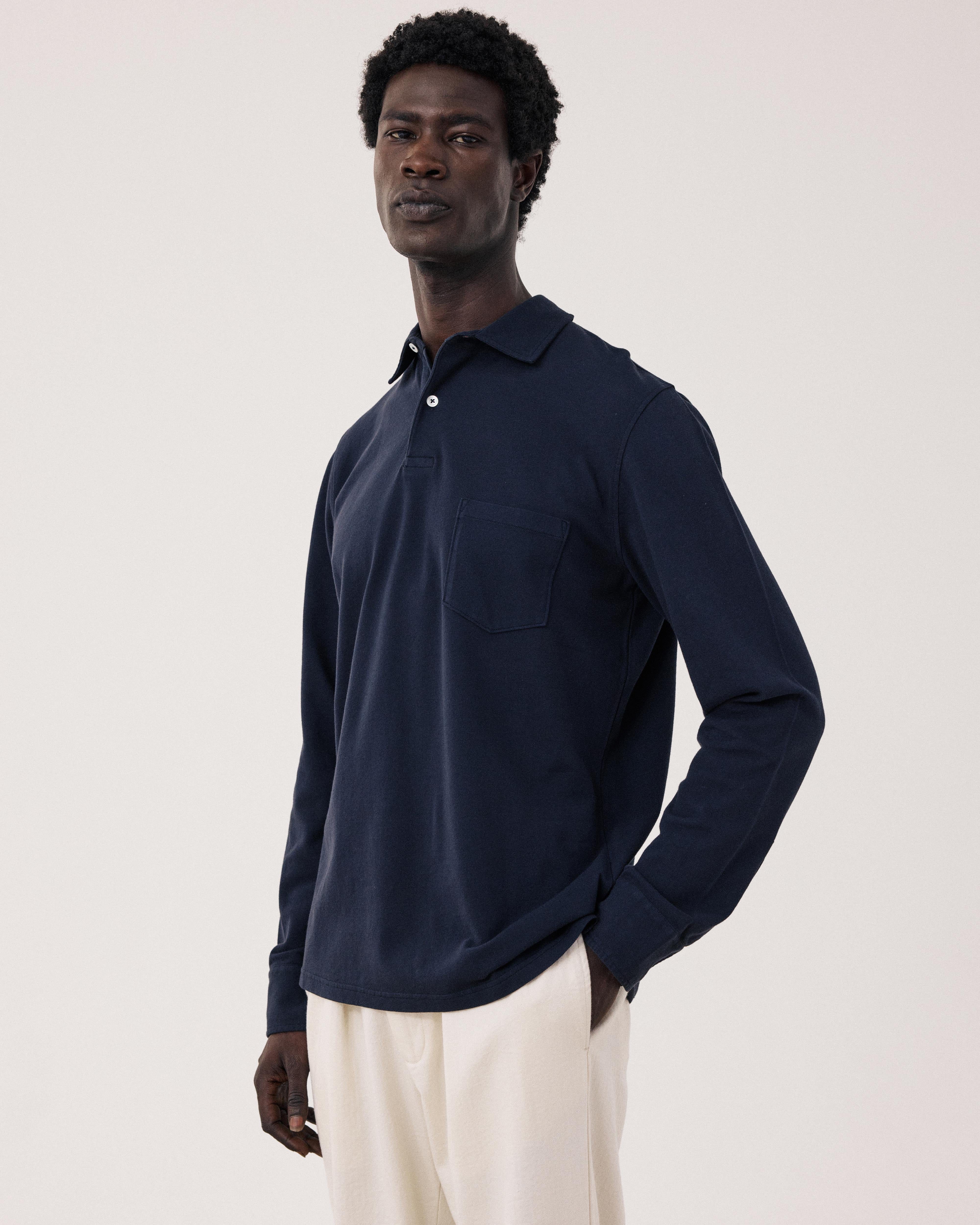 Men's Midnight Blue Piqué Cotton Polo BF63300-03 - Men's Polo