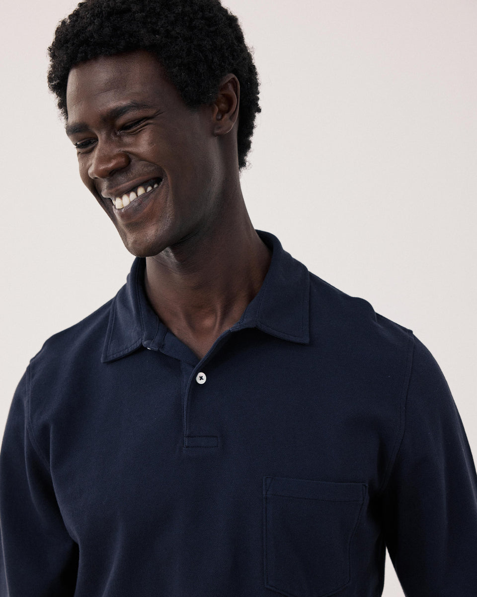 Polo Homme en Coton Piqué Bleu Nuit - Image 3