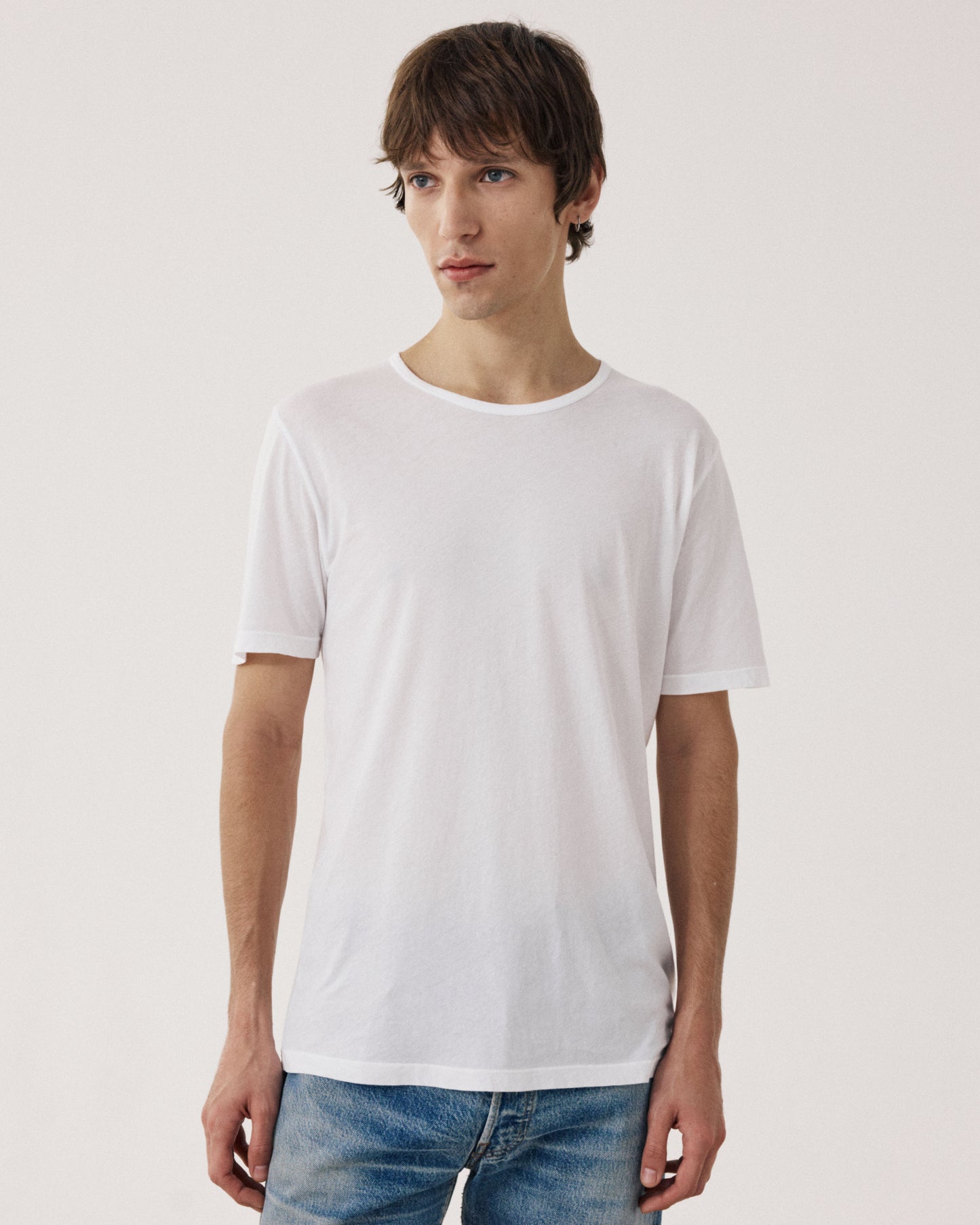 T-shirt Homme en Jersey de Coton Léger Blanc Light Crew BF65301-01
