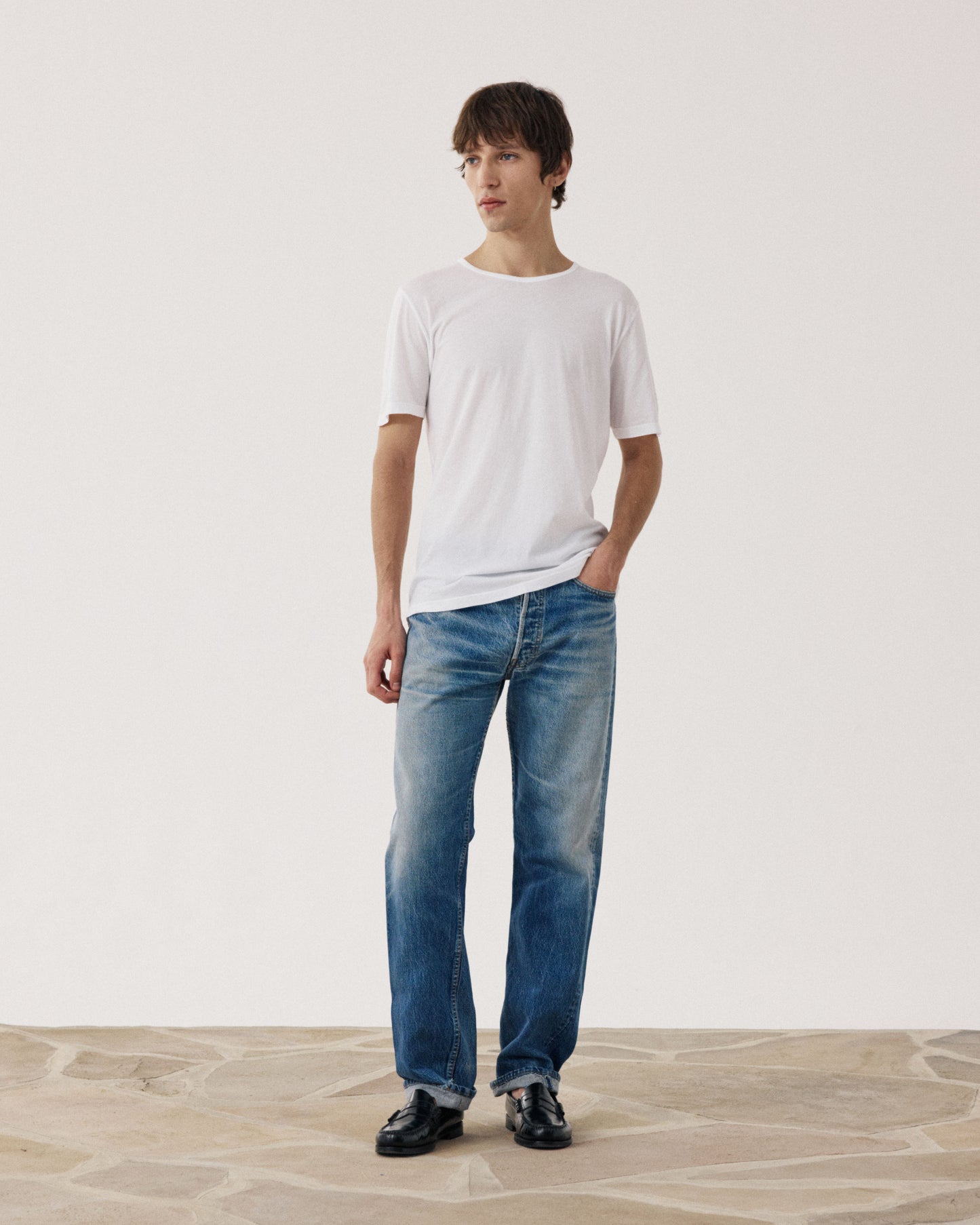 T-shirt Homme en Jersey de Coton Léger Blanc Light Crew BF65301-01