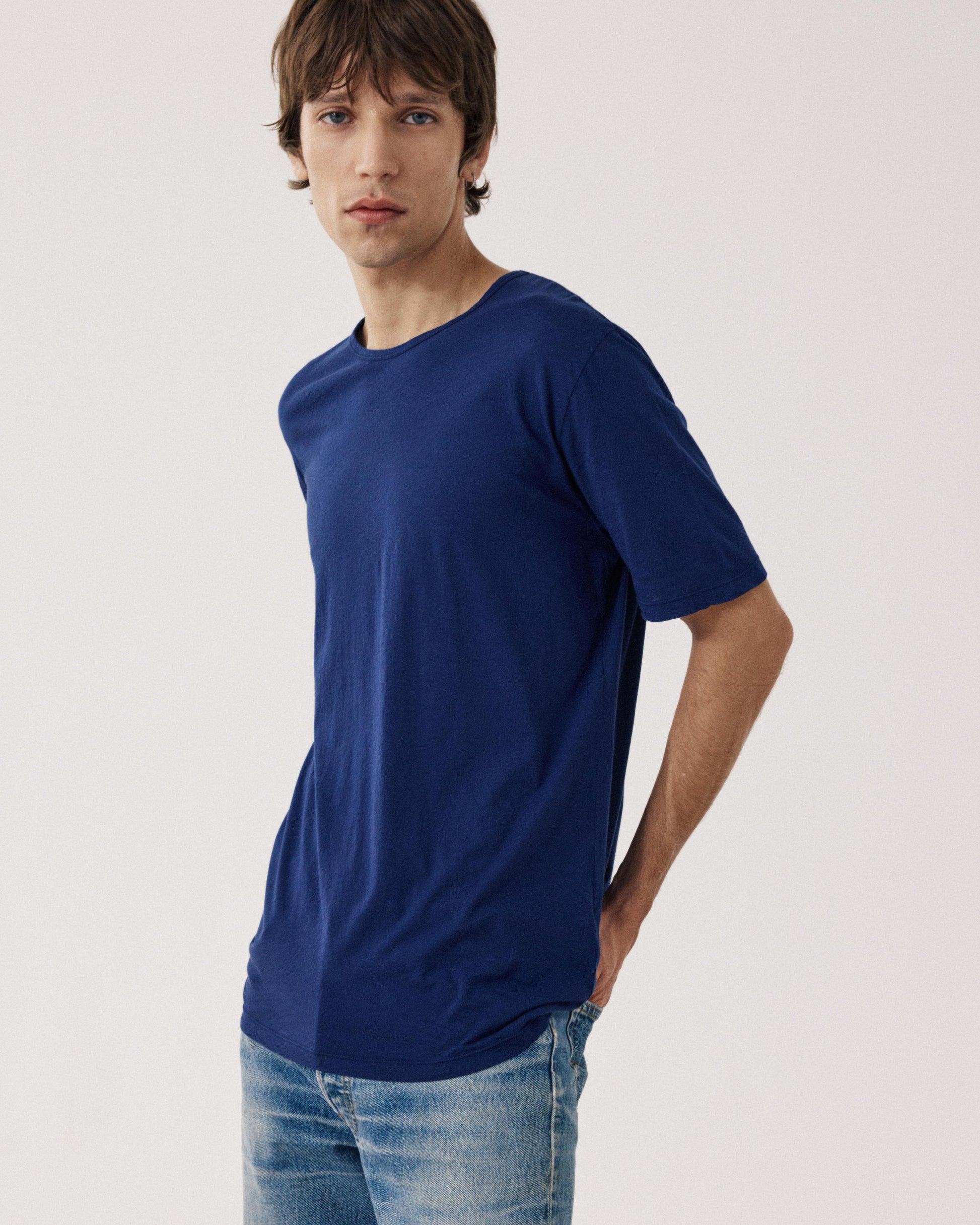 Men's Lightweight Indigo Blue Cotton Jersey T-Shirt Light Crew BF65301-05