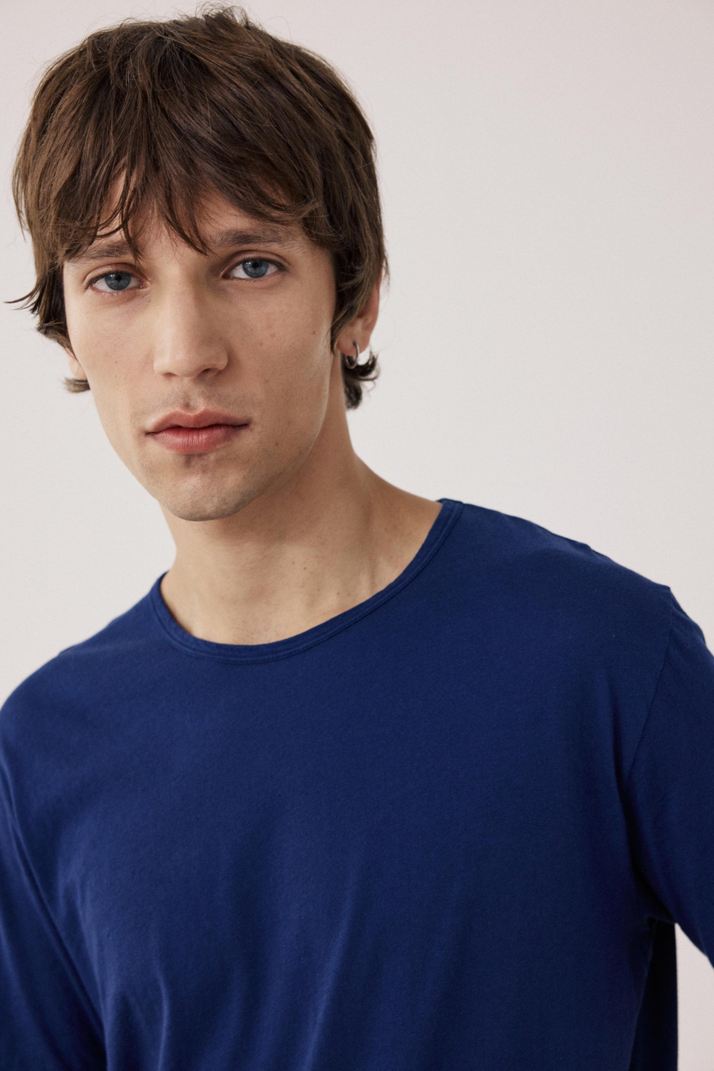 Men's Lightweight Indigo Blue Cotton Jersey T-Shirt Light Crew BF65301-05