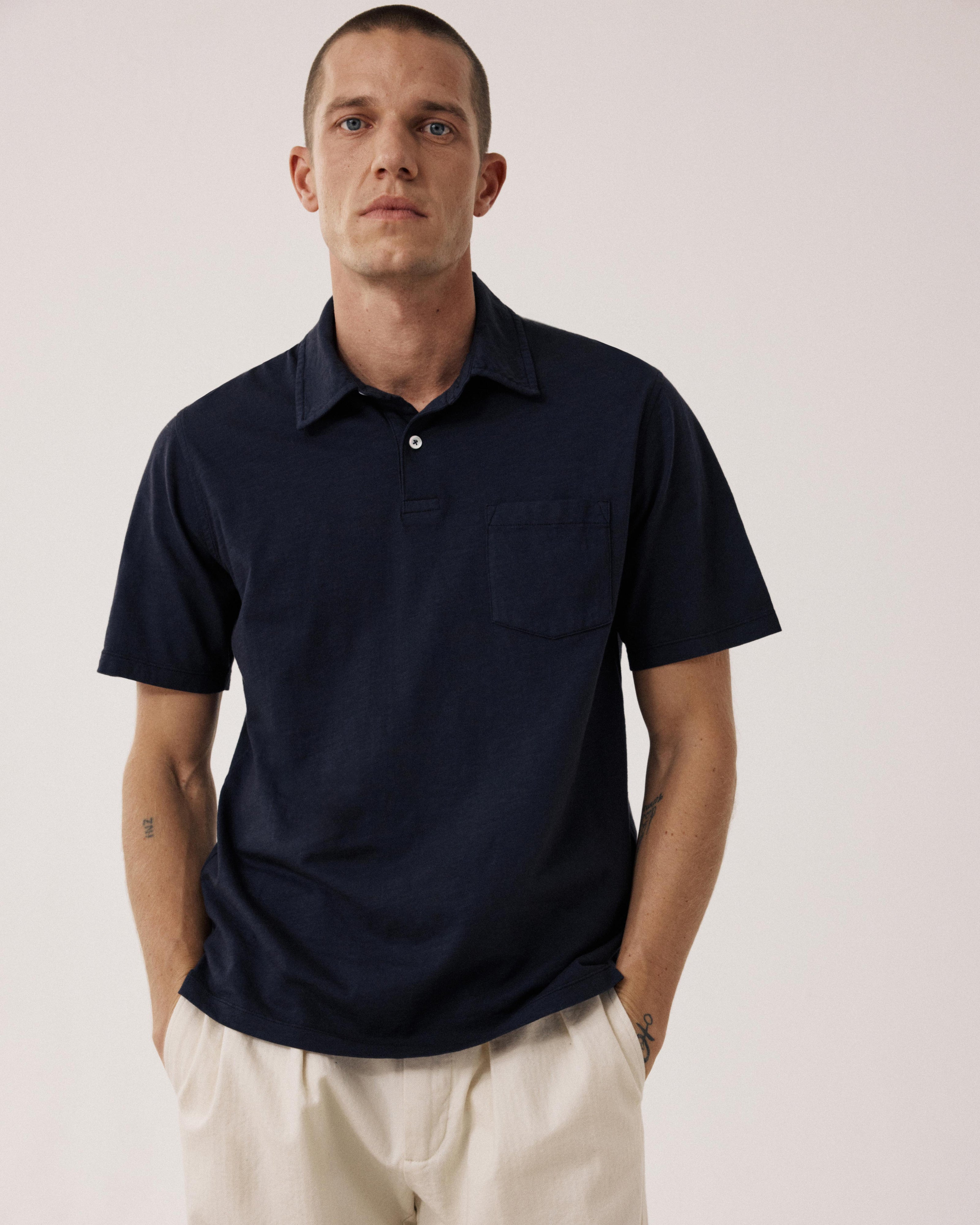 Polo Homme en Coton Slub Bleu Nuit BF69303-03