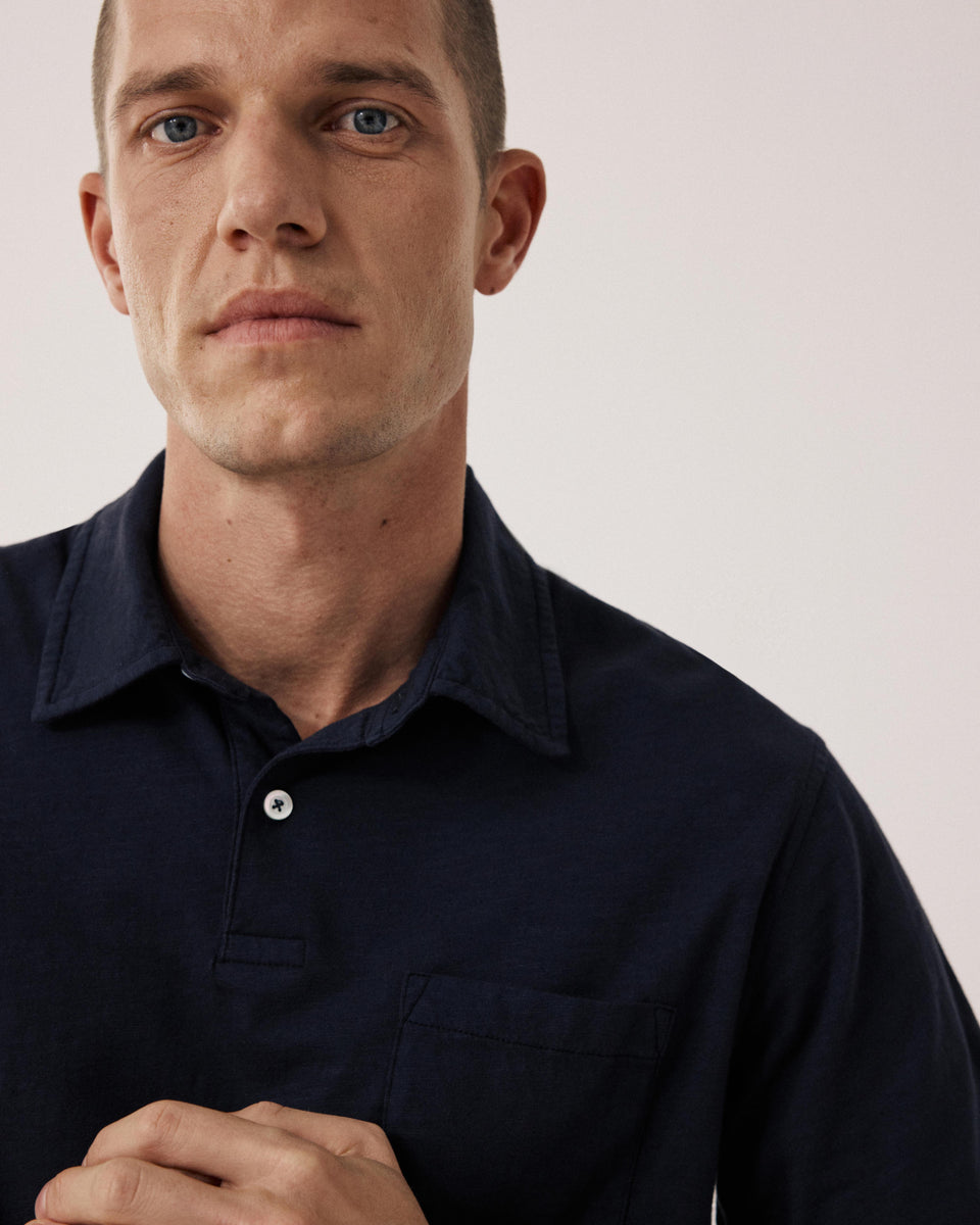  Men's Midnight Blue Slub Cotton Polo - Image alternative