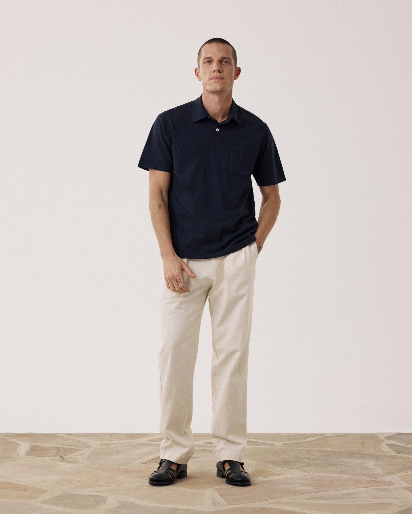 Men's Slub Cotton Polo Shirt in Midnight Blue BF69303-03