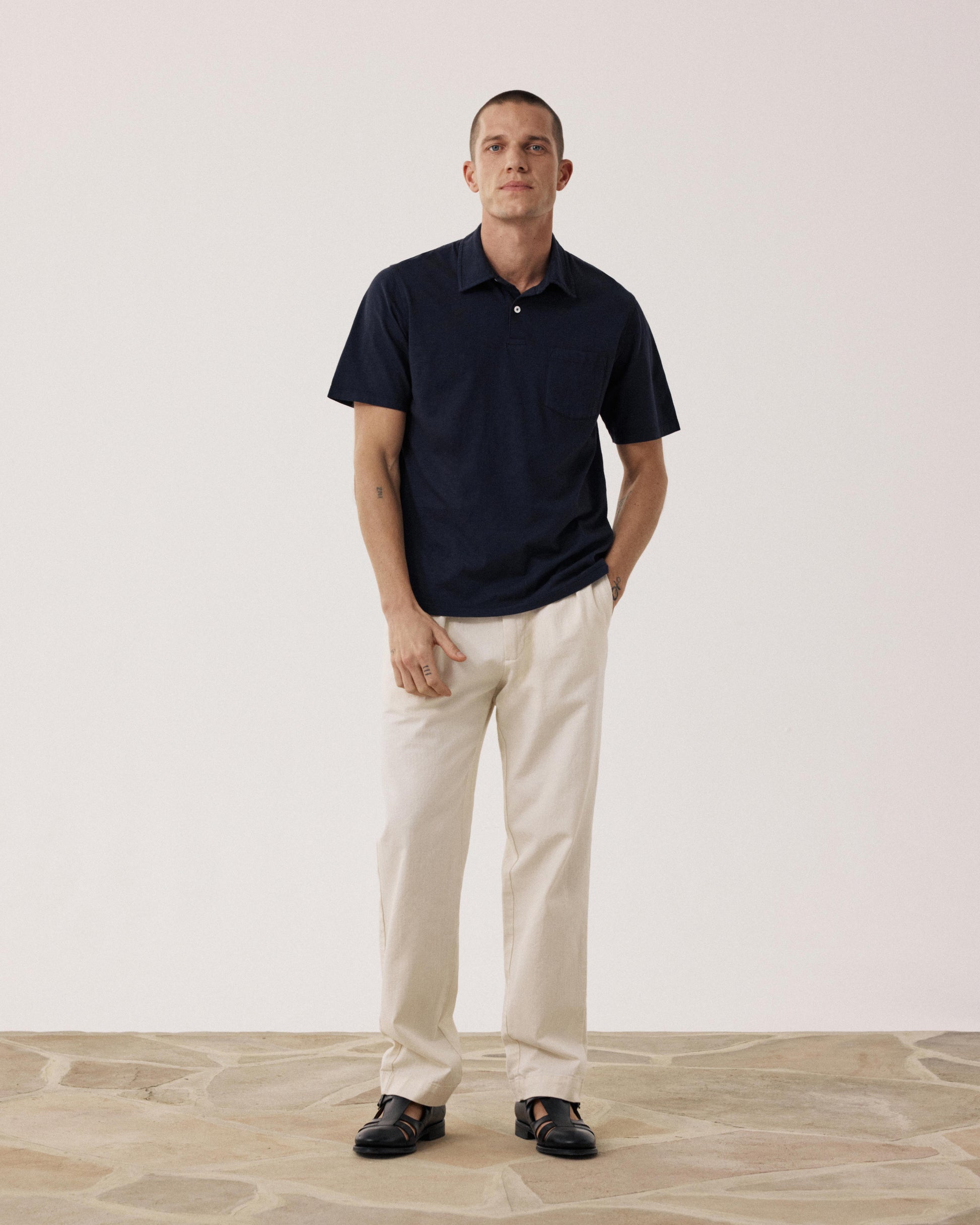 Men's Slub Cotton Polo Shirt in Midnight Blue BF69303-03