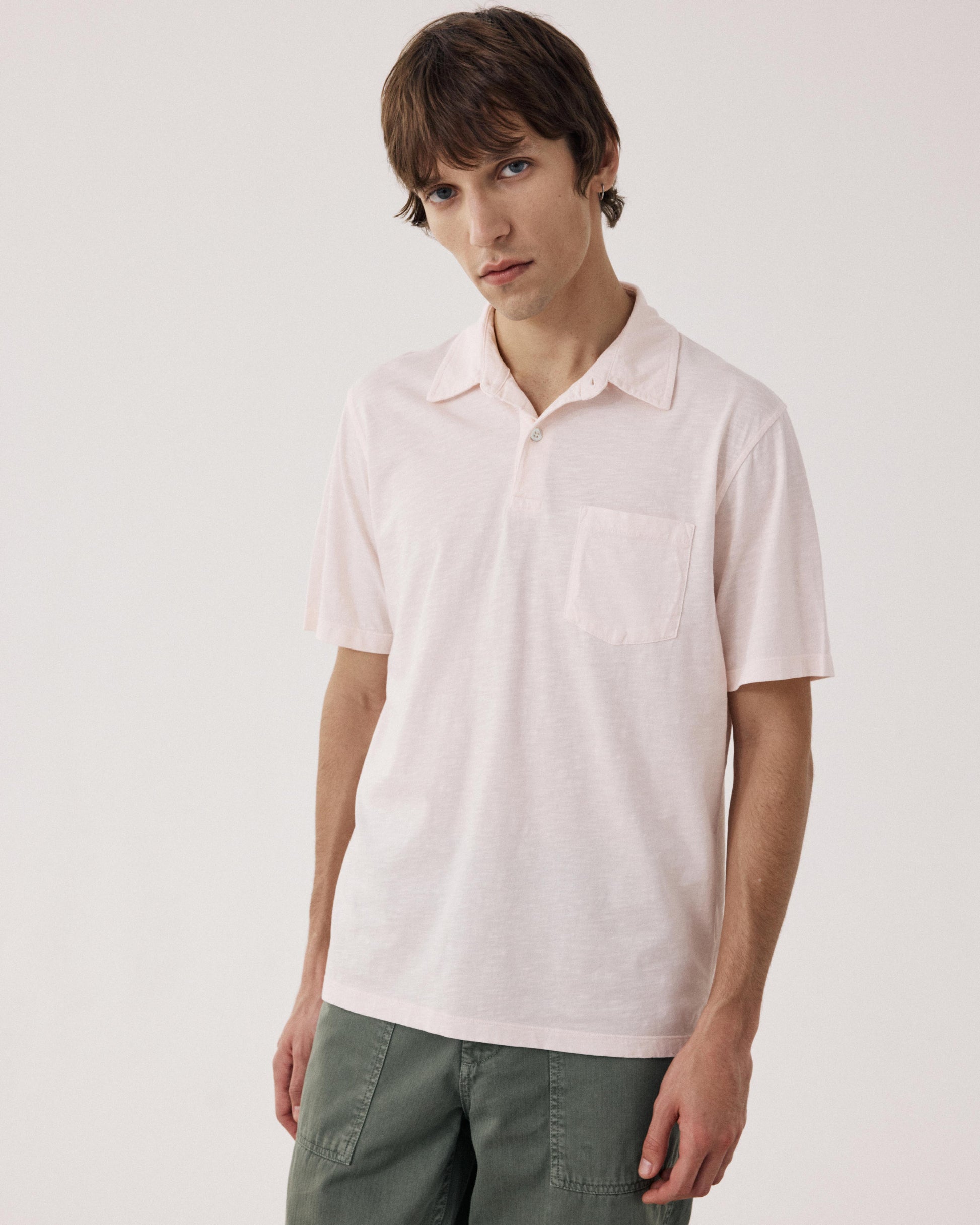 Men's Pale Pink Slub Cotton Polo Shirt BF69303-13